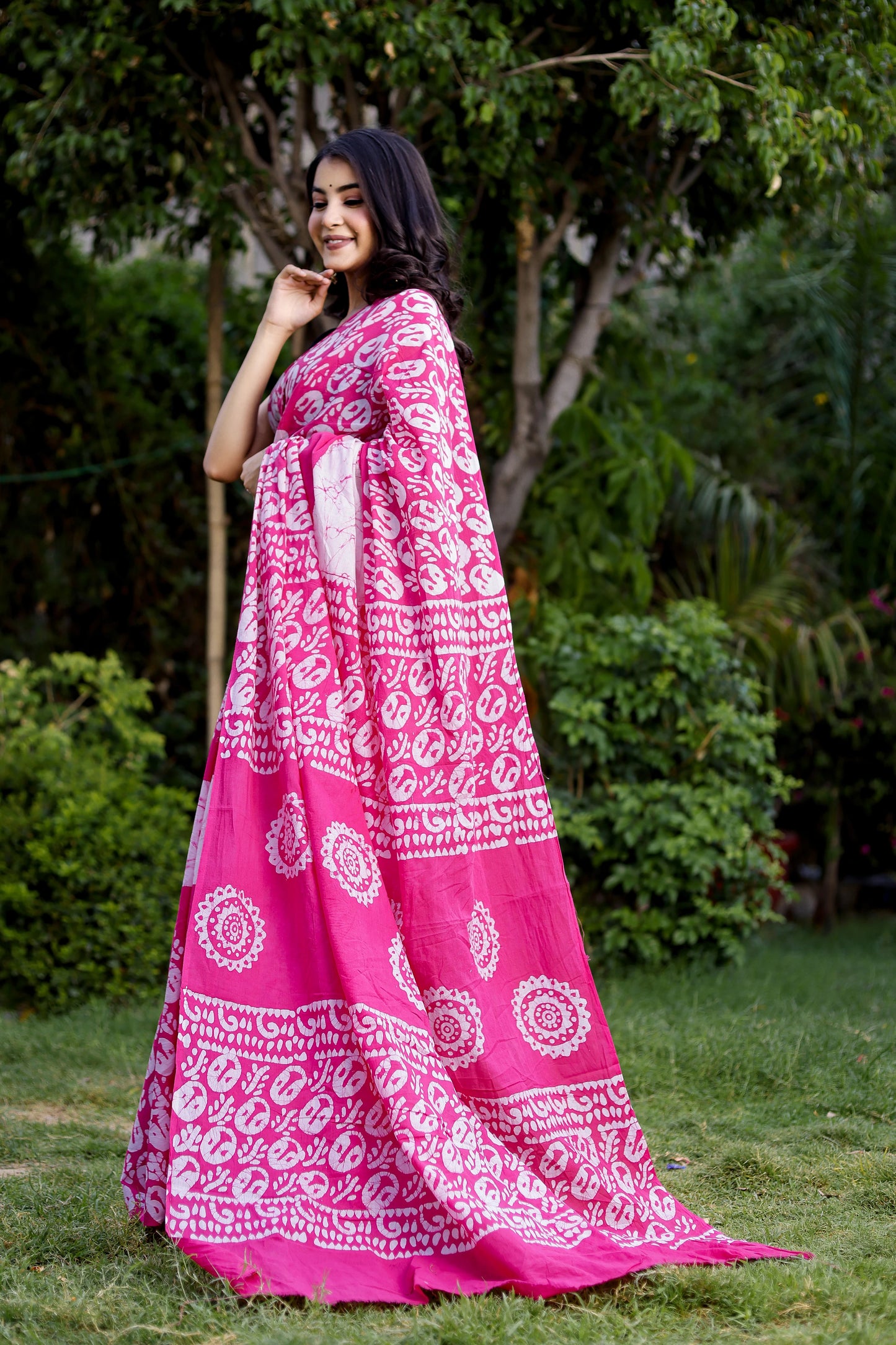 Pink Batik Printed Pure Cotton Saree