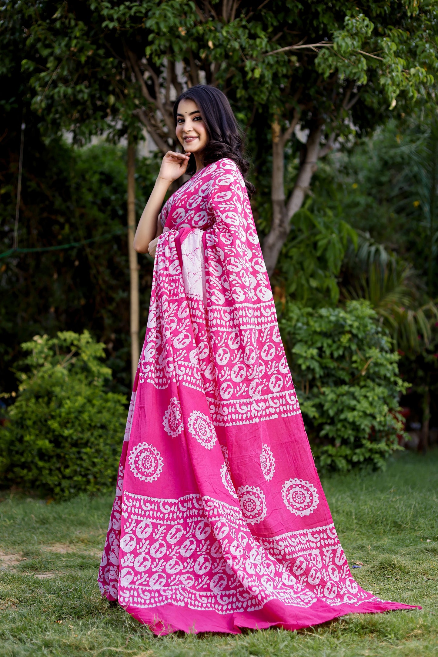 Pink Batik Printed Pure Cotton Saree