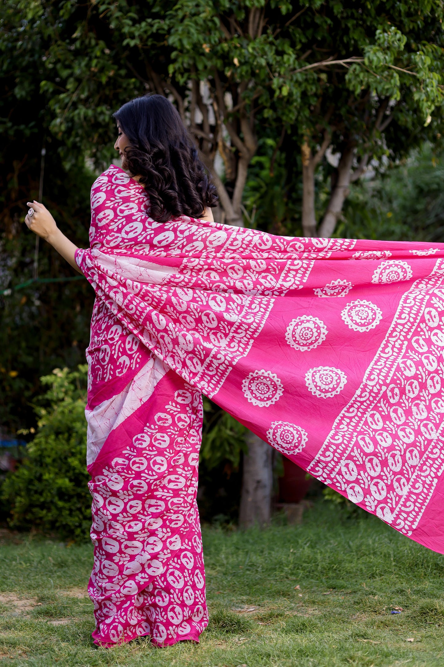 Pink Batik Printed Pure Cotton Saree