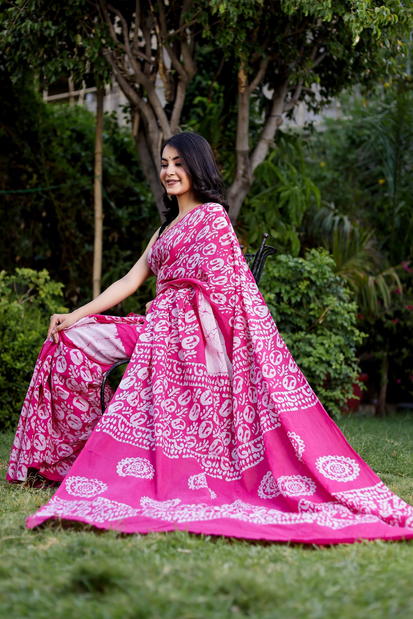 Pink Batik Printed Pure Cotton Saree