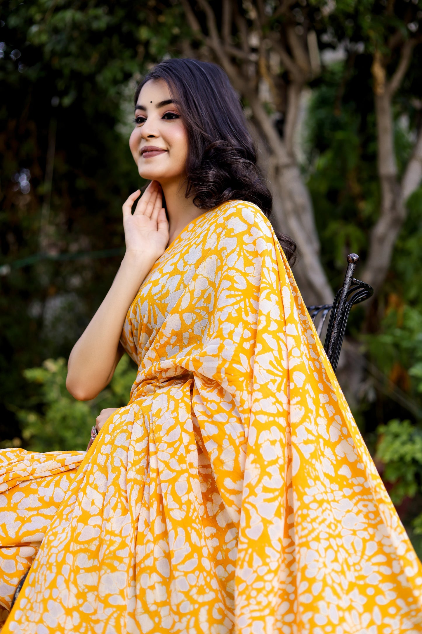 Bright Yellow Batik Printed Pure Cotton Saree
