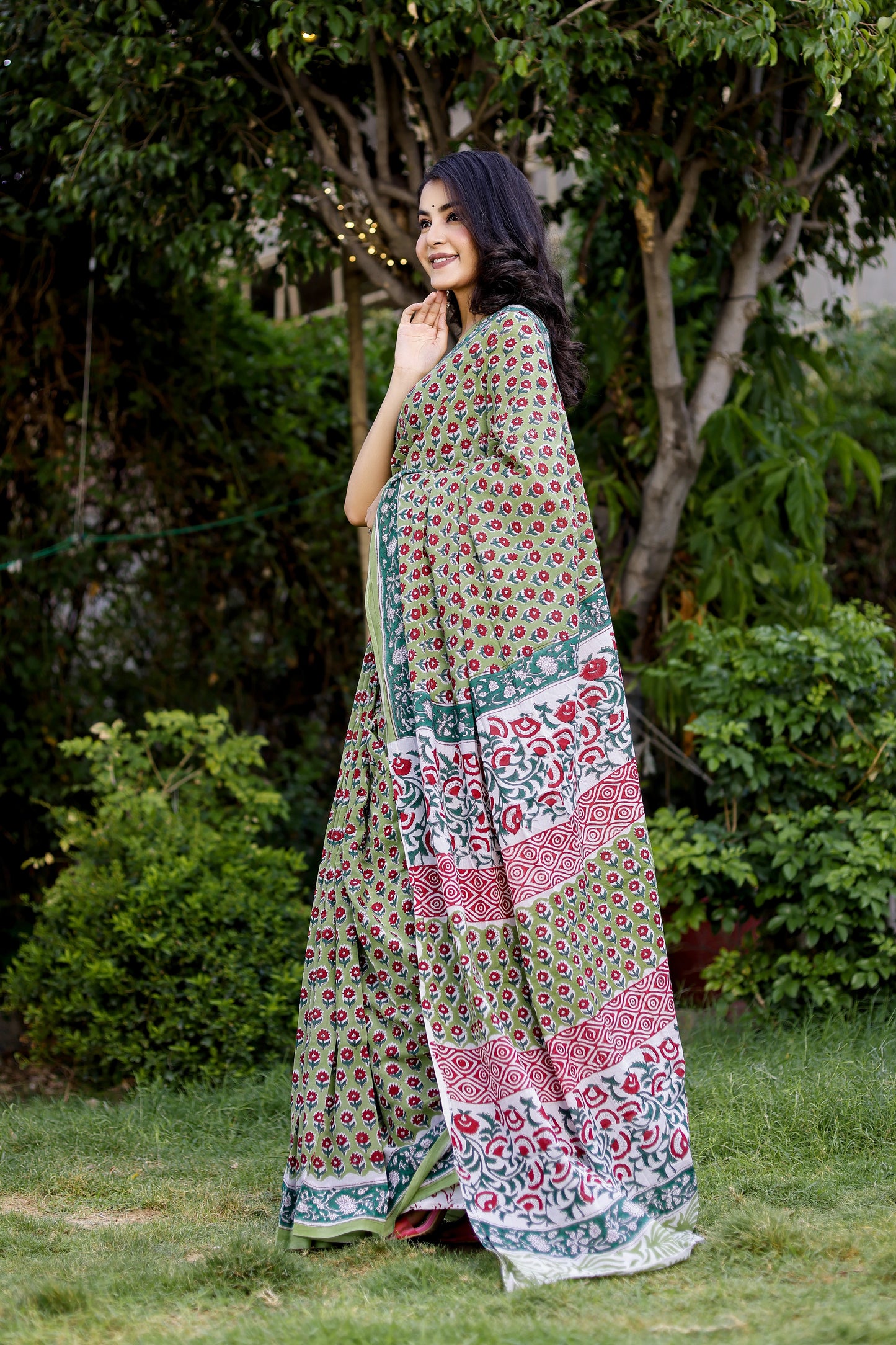 Green bootie Rapid gadh Hand Block Print Pure Cotton Saree