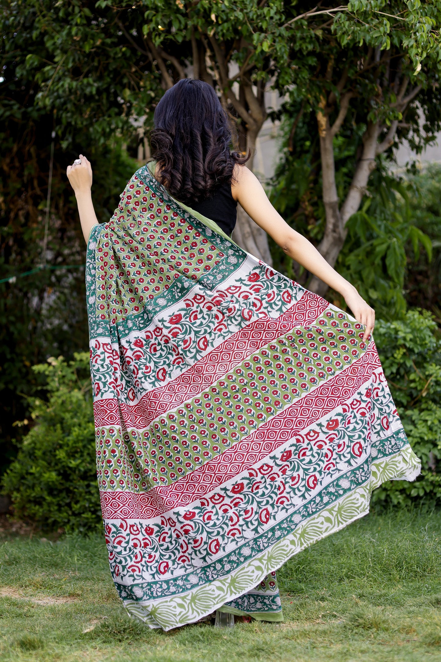 Green bootie Rapid gadh Hand Block Print Pure Cotton Saree