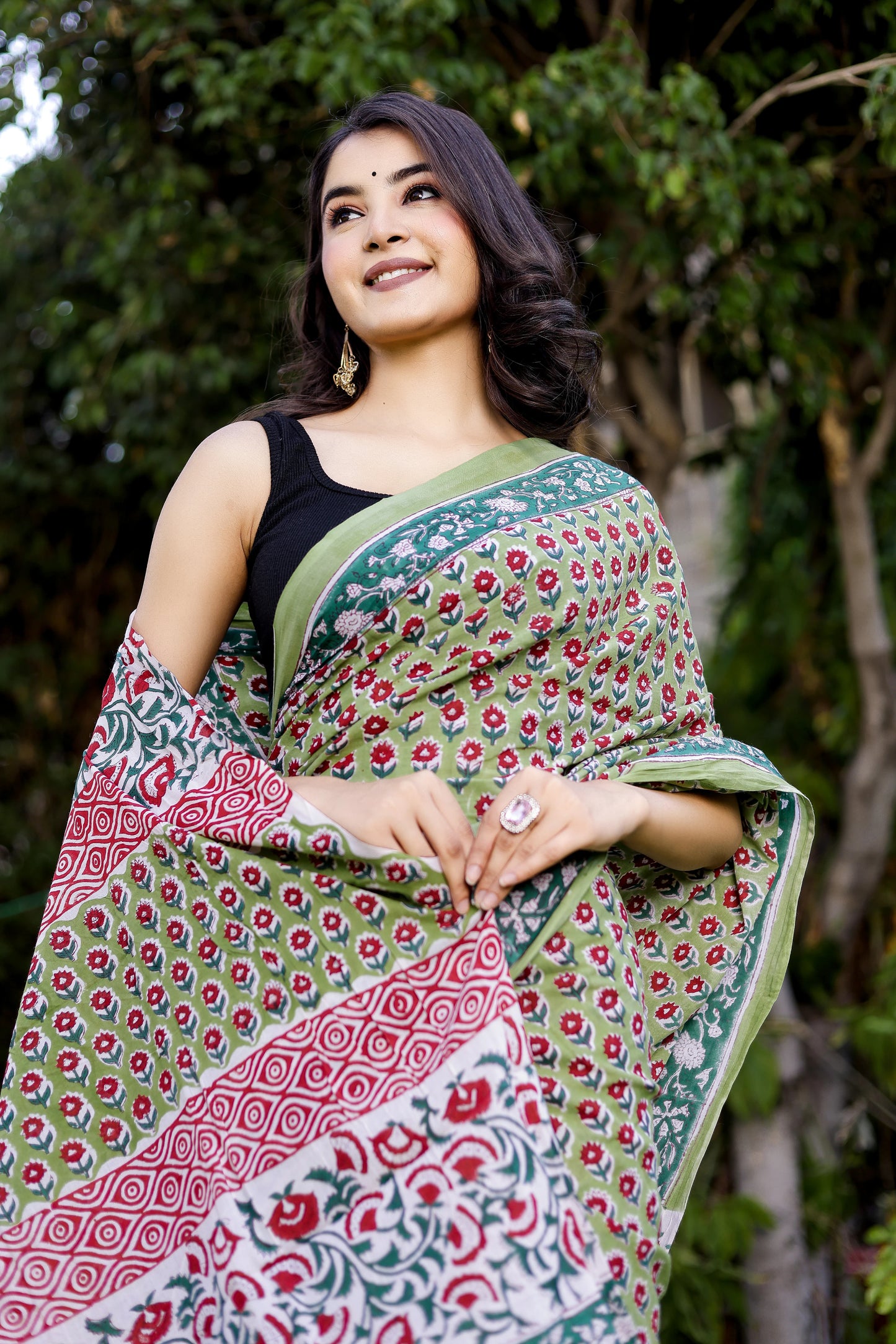Green bootie Rapid gadh Hand Block Print Pure Cotton Saree