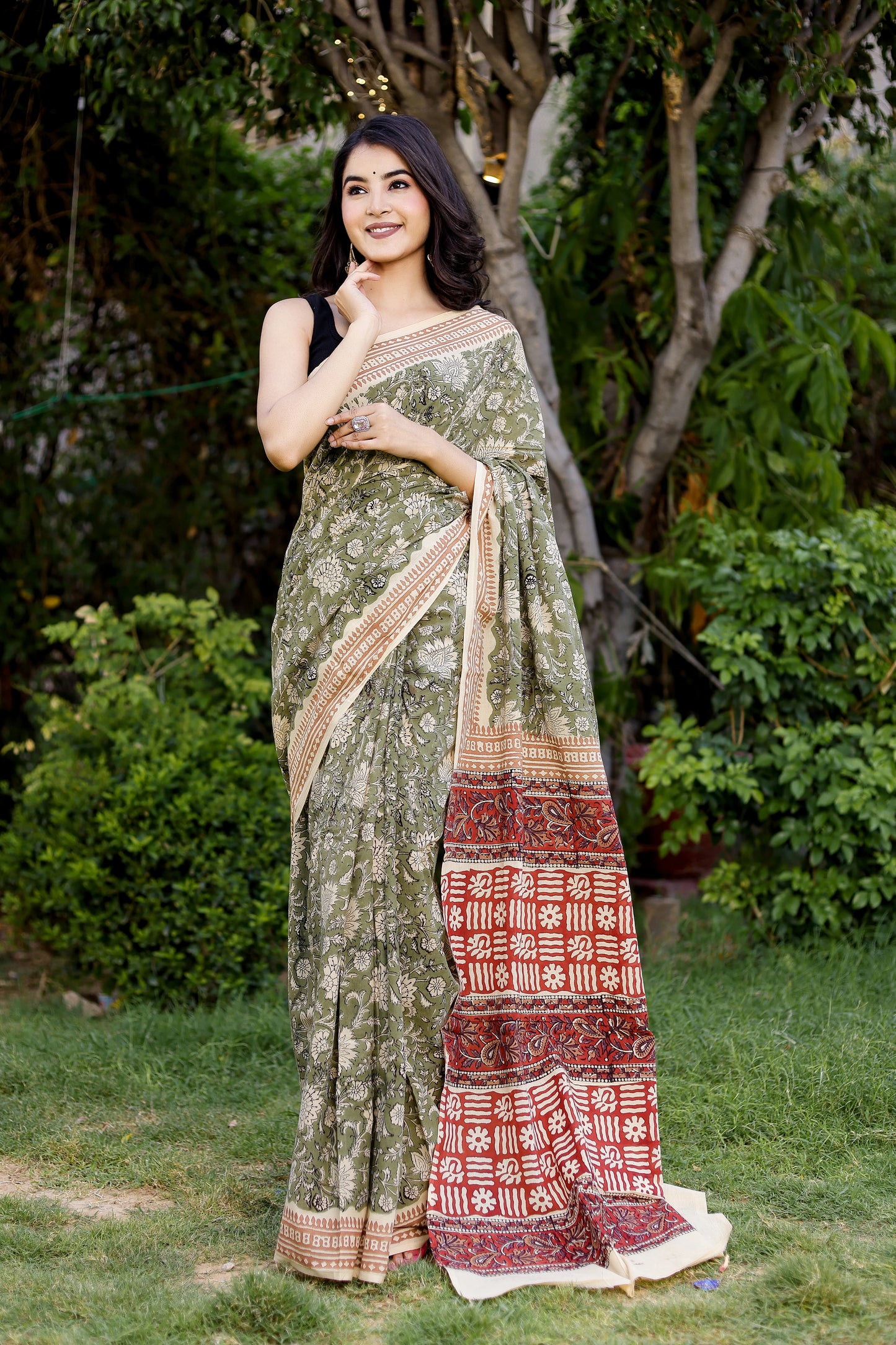Bagru (Bagh) Gadh print pure cotton block print saree