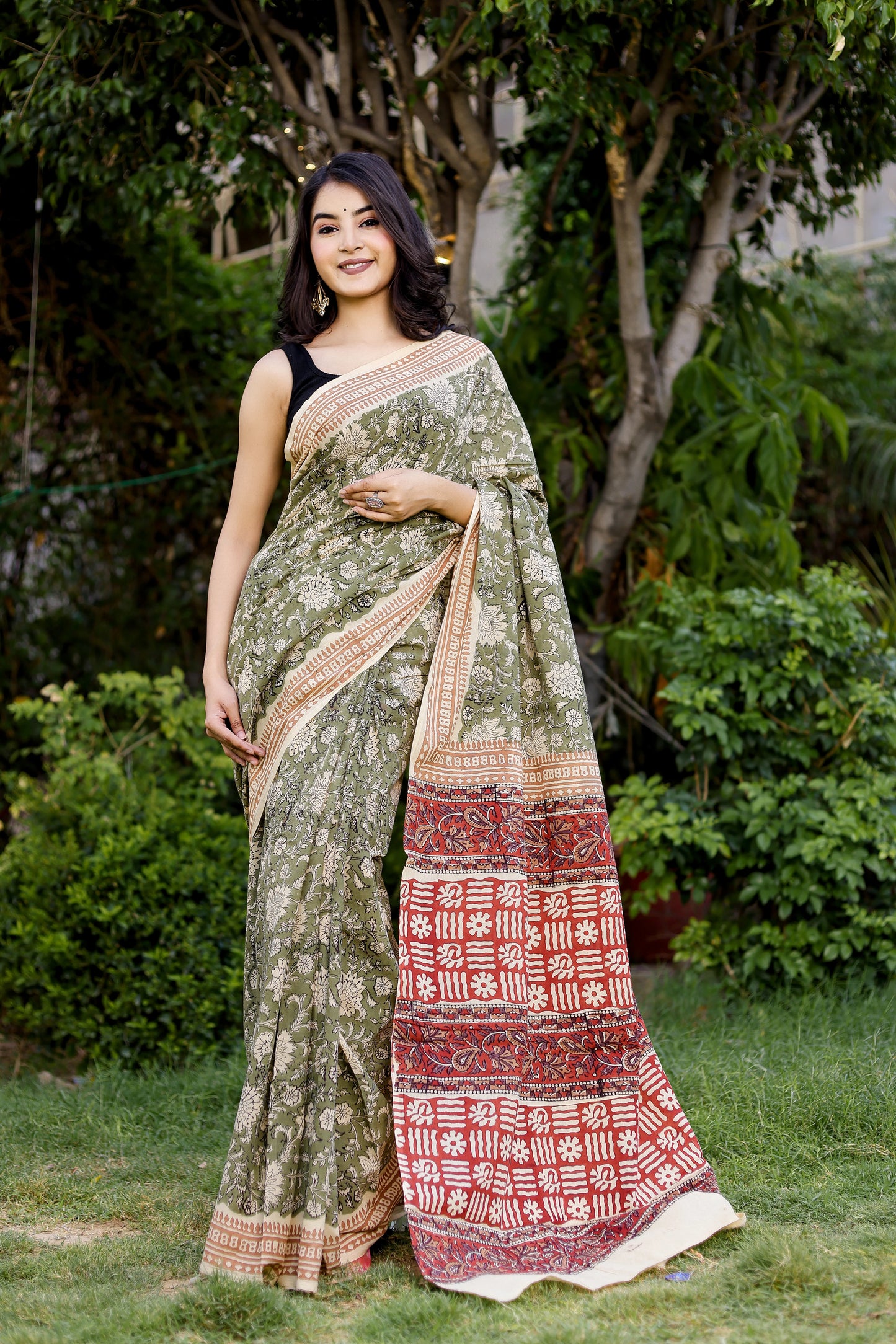 Bagru (Bagh) Gadh print pure cotton block print saree