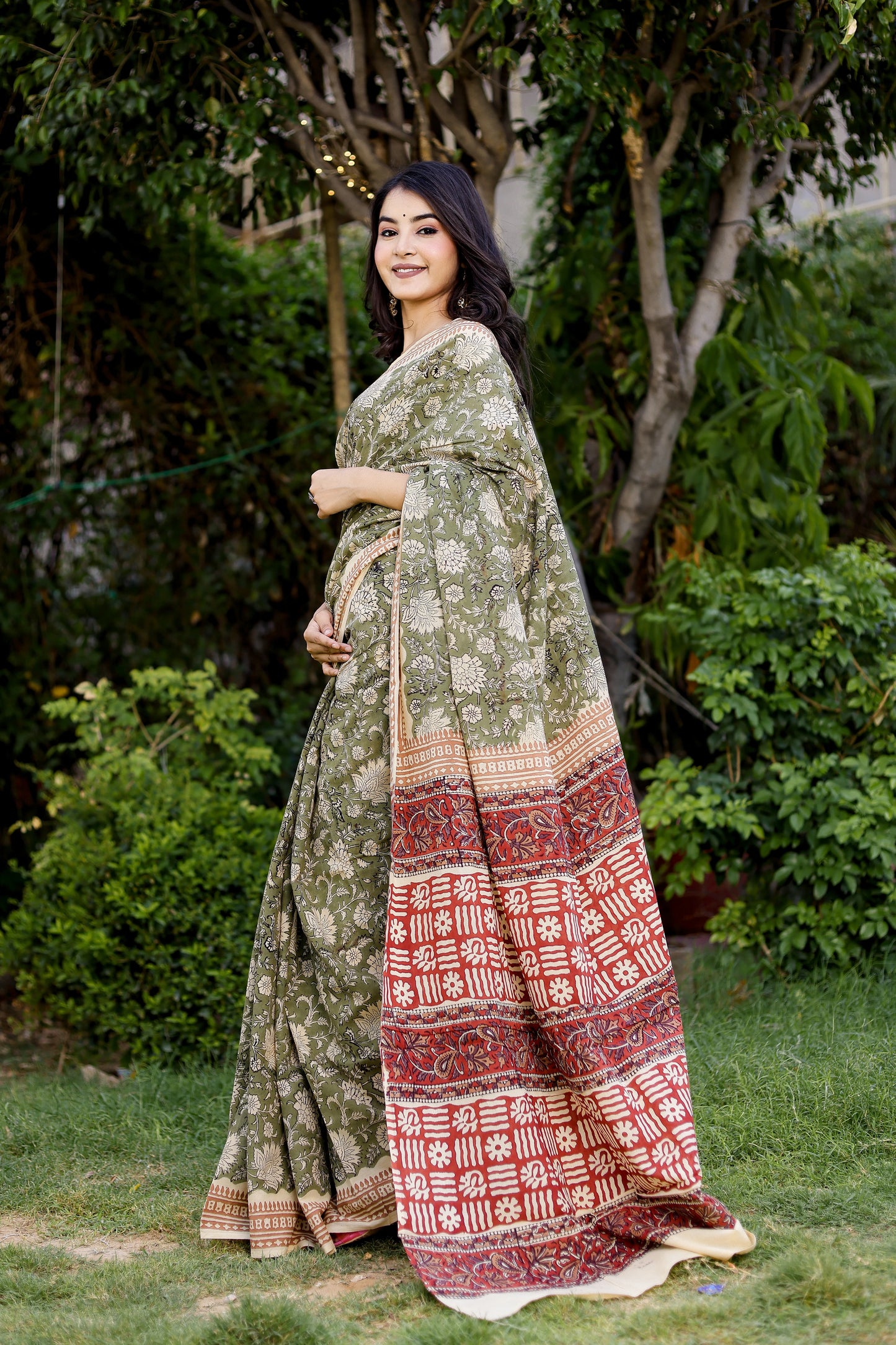 Bagru (Bagh) Gadh print pure cotton block print saree