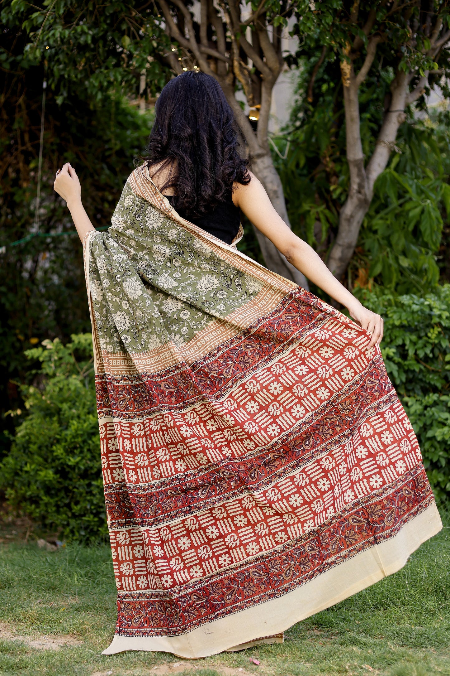 Bagru (Bagh) Gadh print pure cotton block print saree