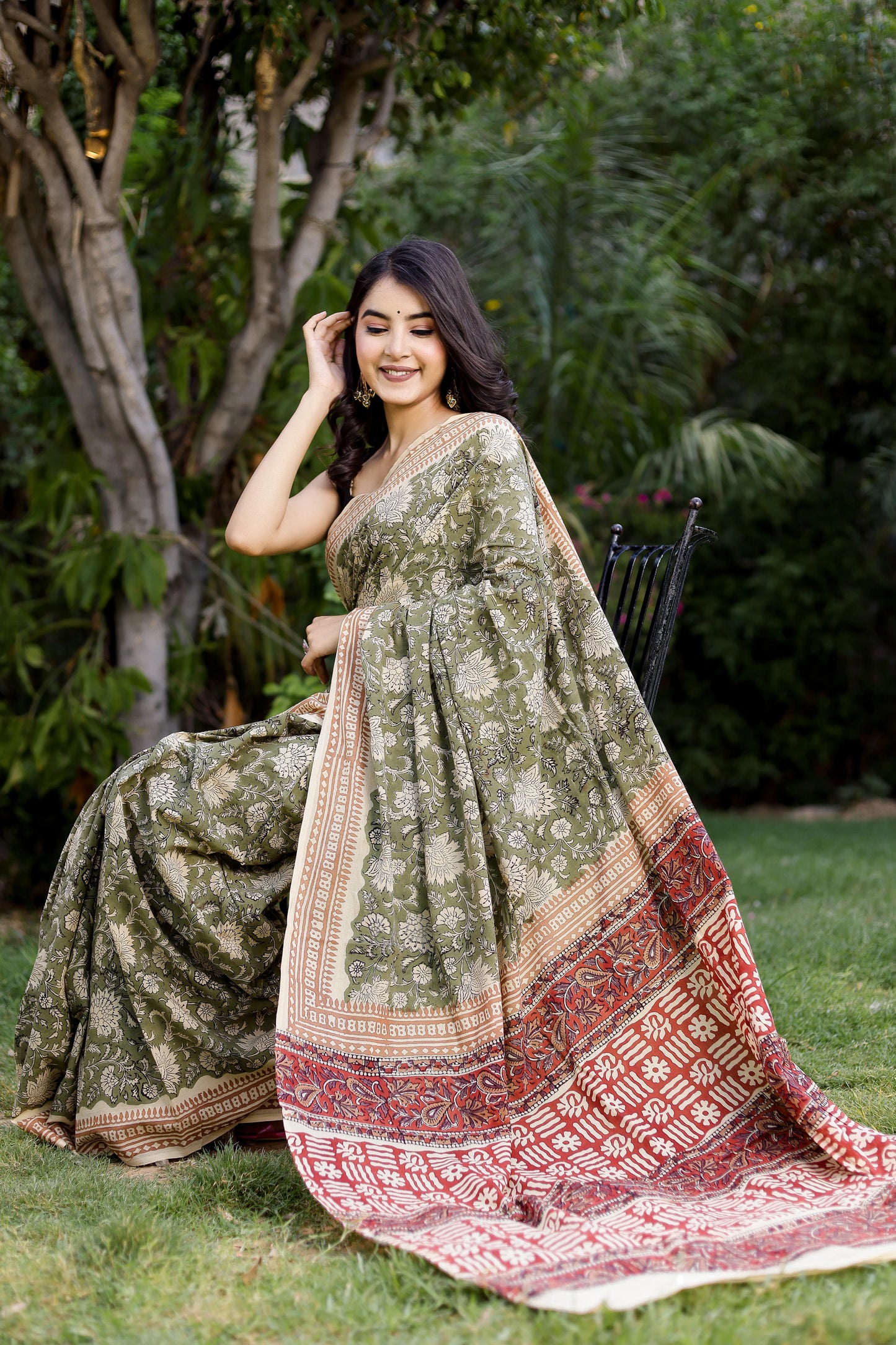 Bagru (Bagh) Gadh print pure cotton block print saree