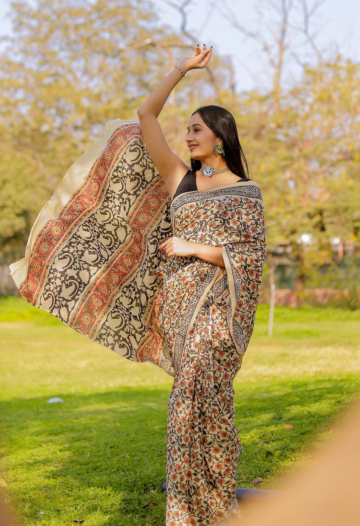 Bagru Jaal Print Pure Cotton Saree