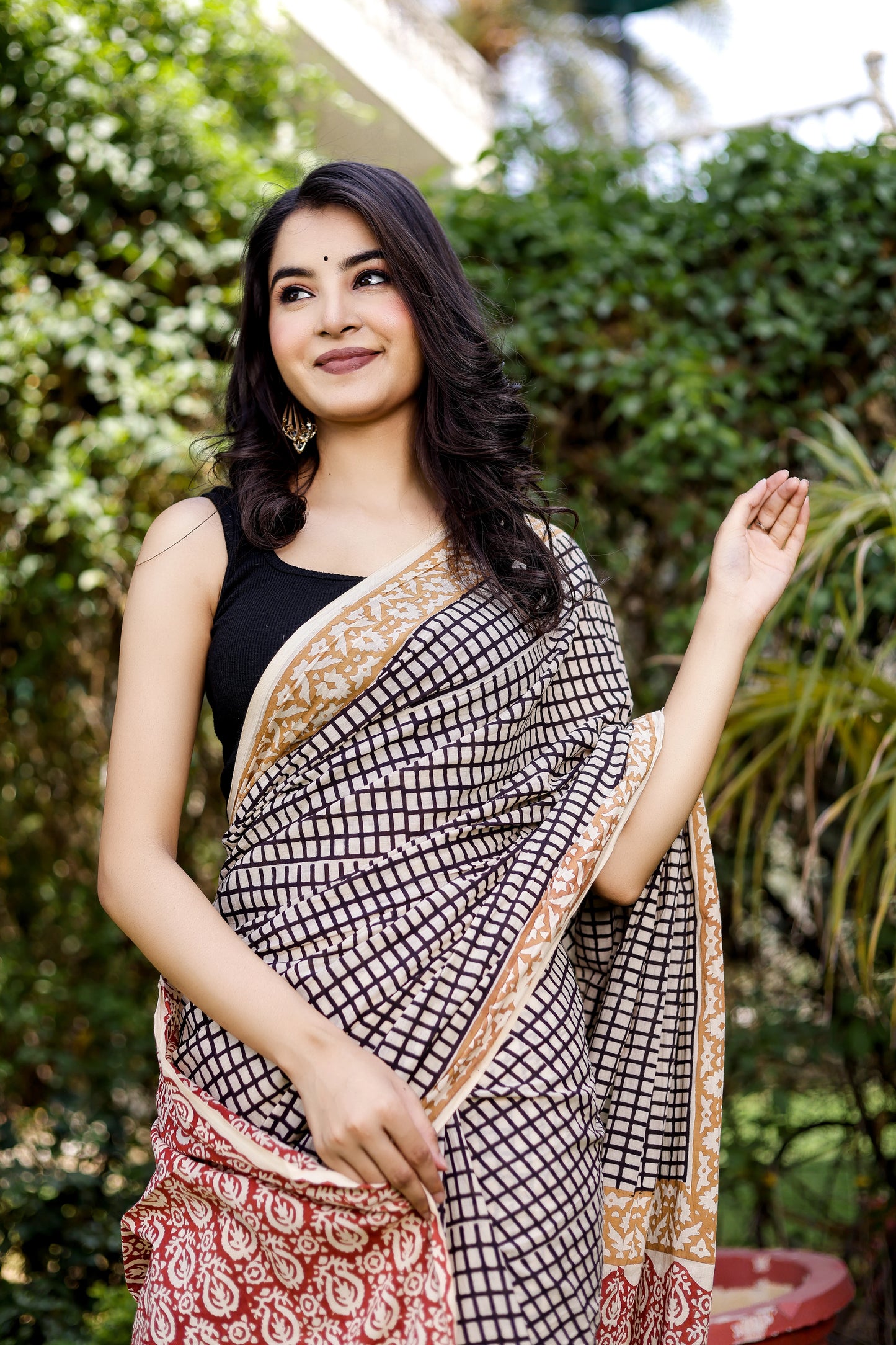Bagru Black color Block Print Pure Cotton Saree