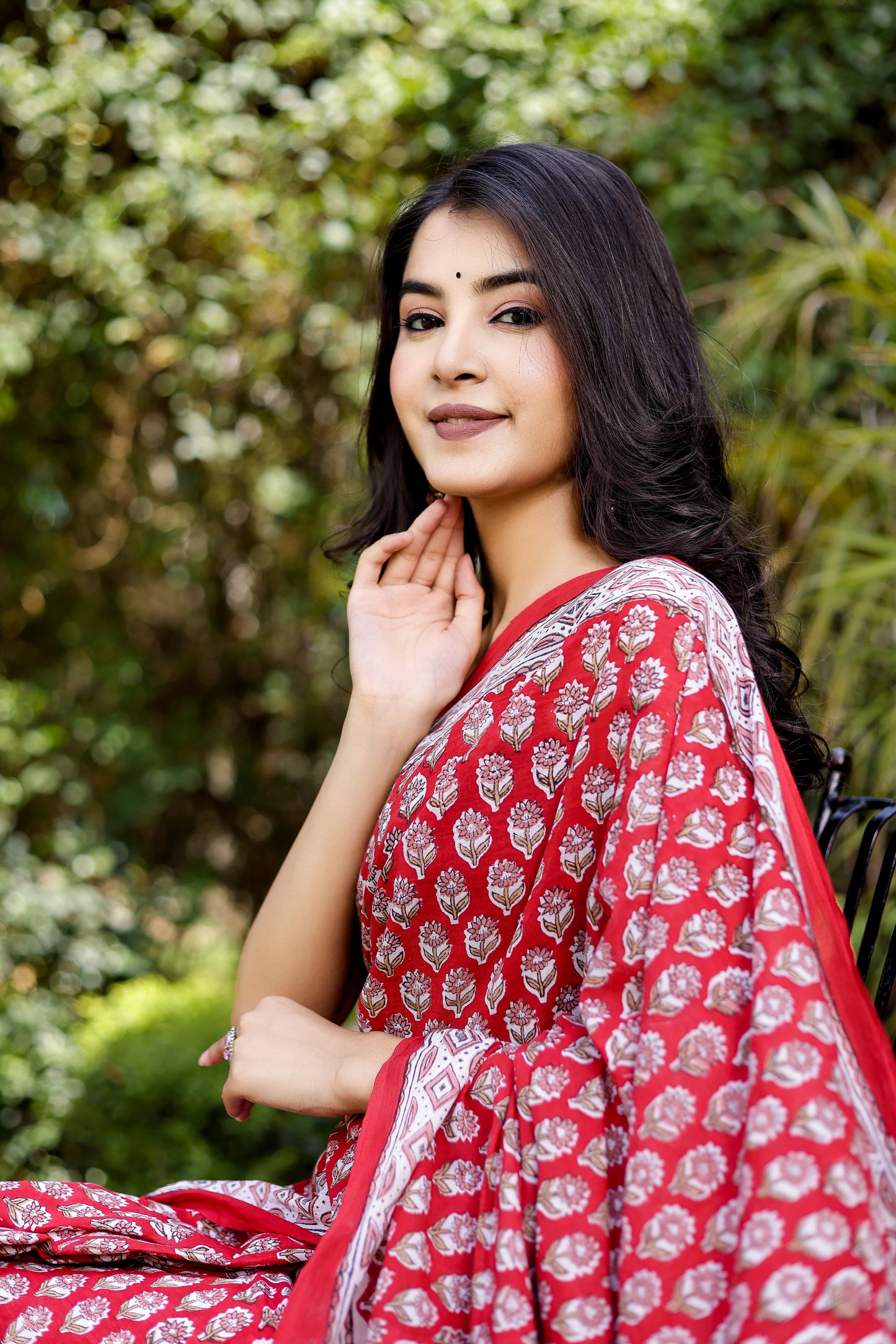 Red Bootie Rapid Gadh Hand Block Print Pure Cotton Saree