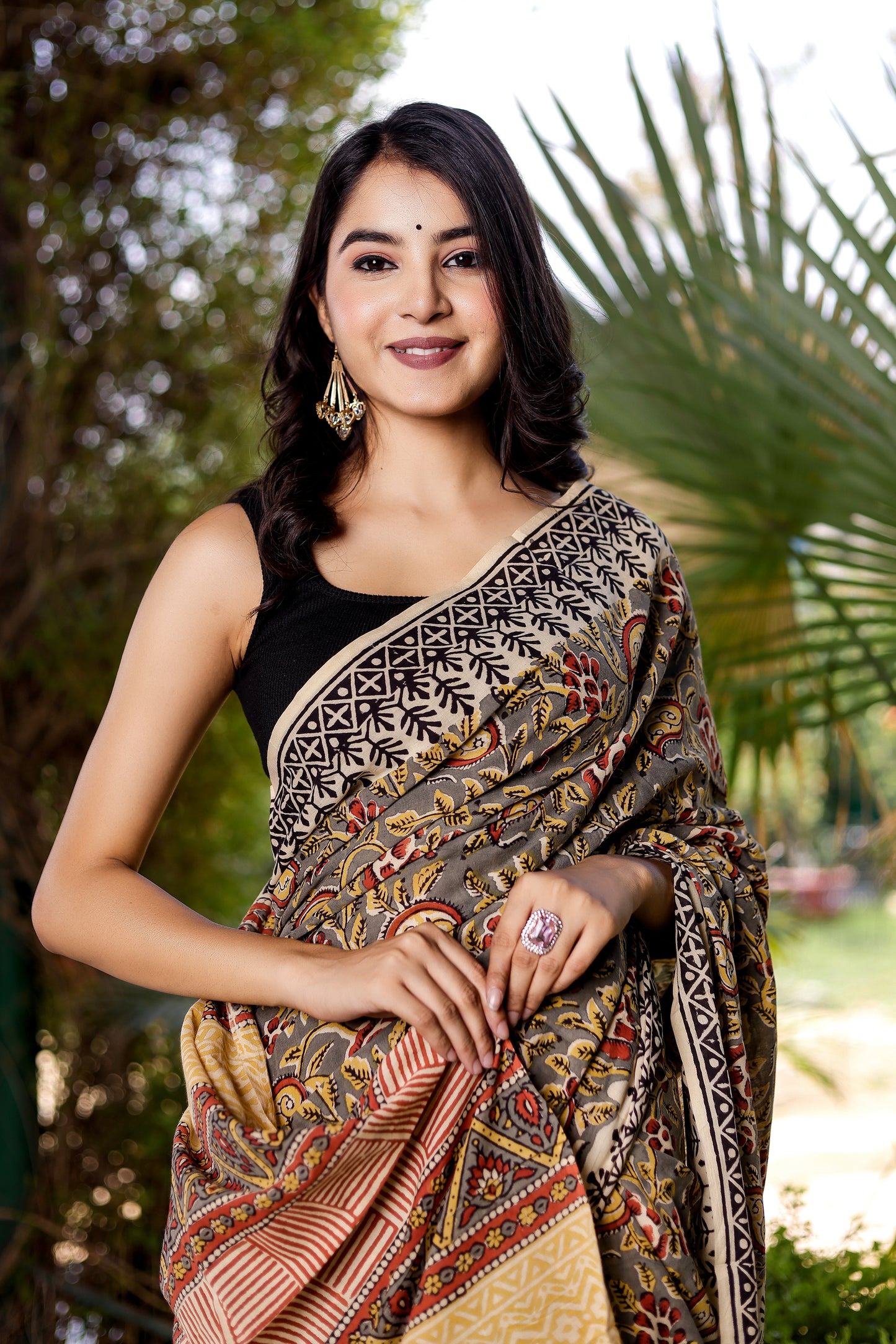 Bagru Gadh kairi Hand Block Printed Cotton Saree