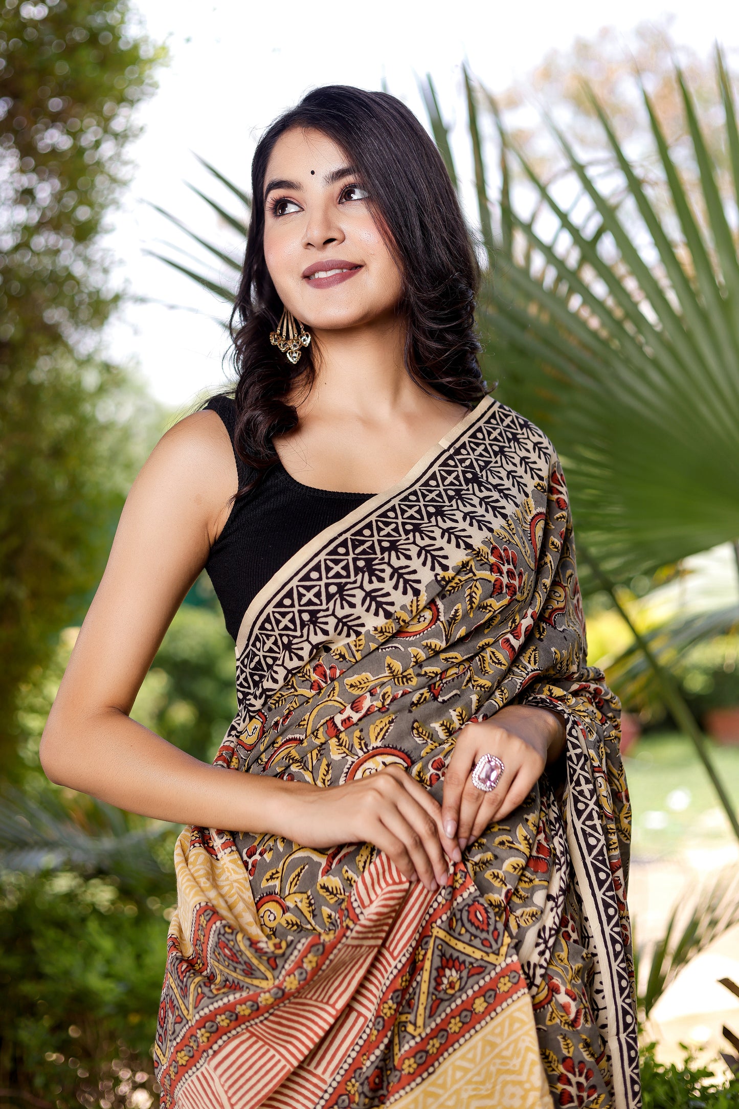 Bagru Gadh kairi Hand Block Printed Cotton Saree