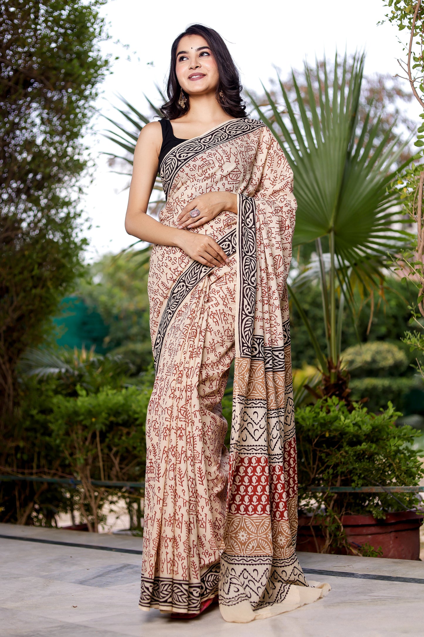 Varli Print Bagru Pure Cotton Saree