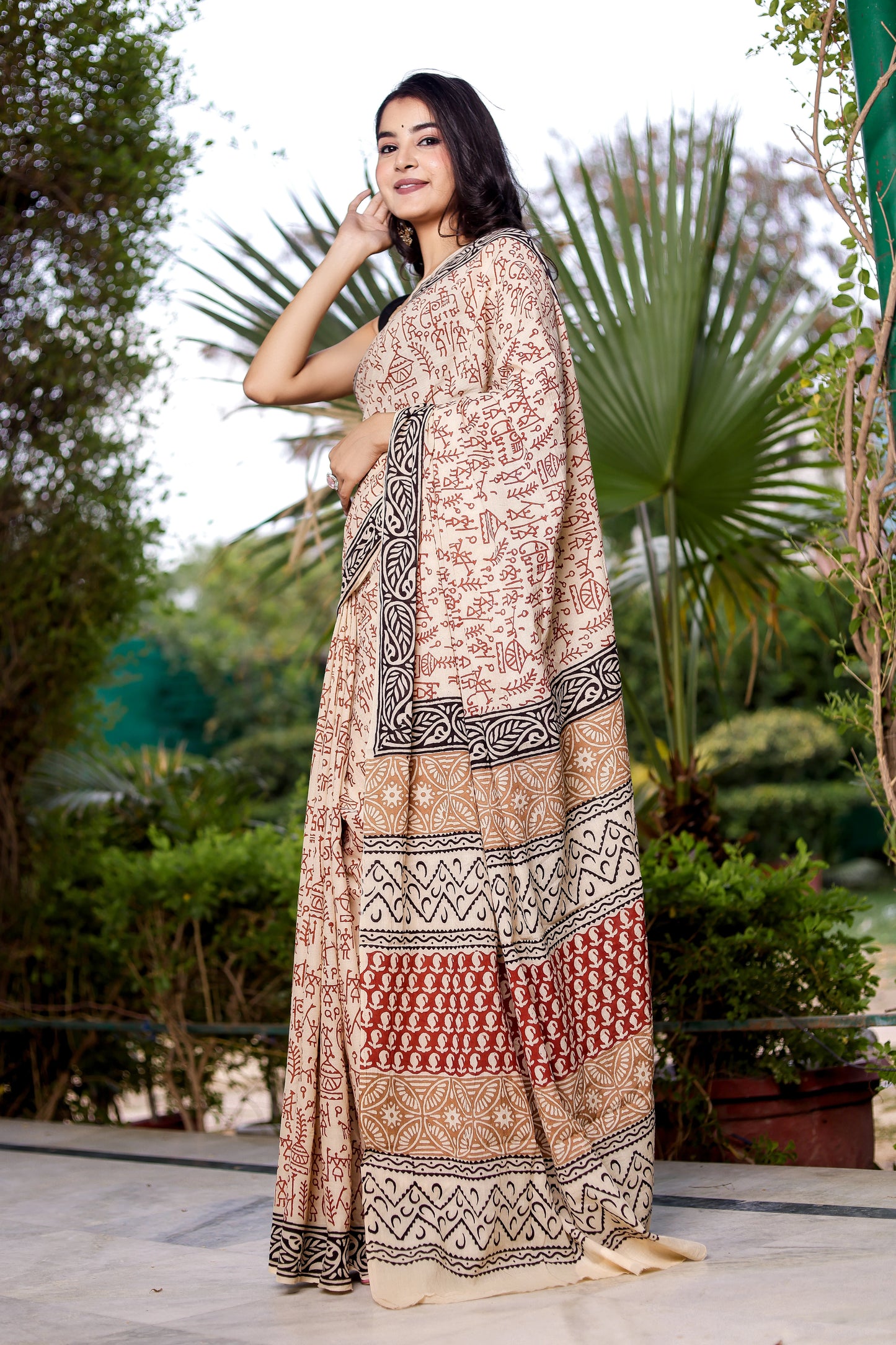 Varli Print Bagru Pure Cotton Saree