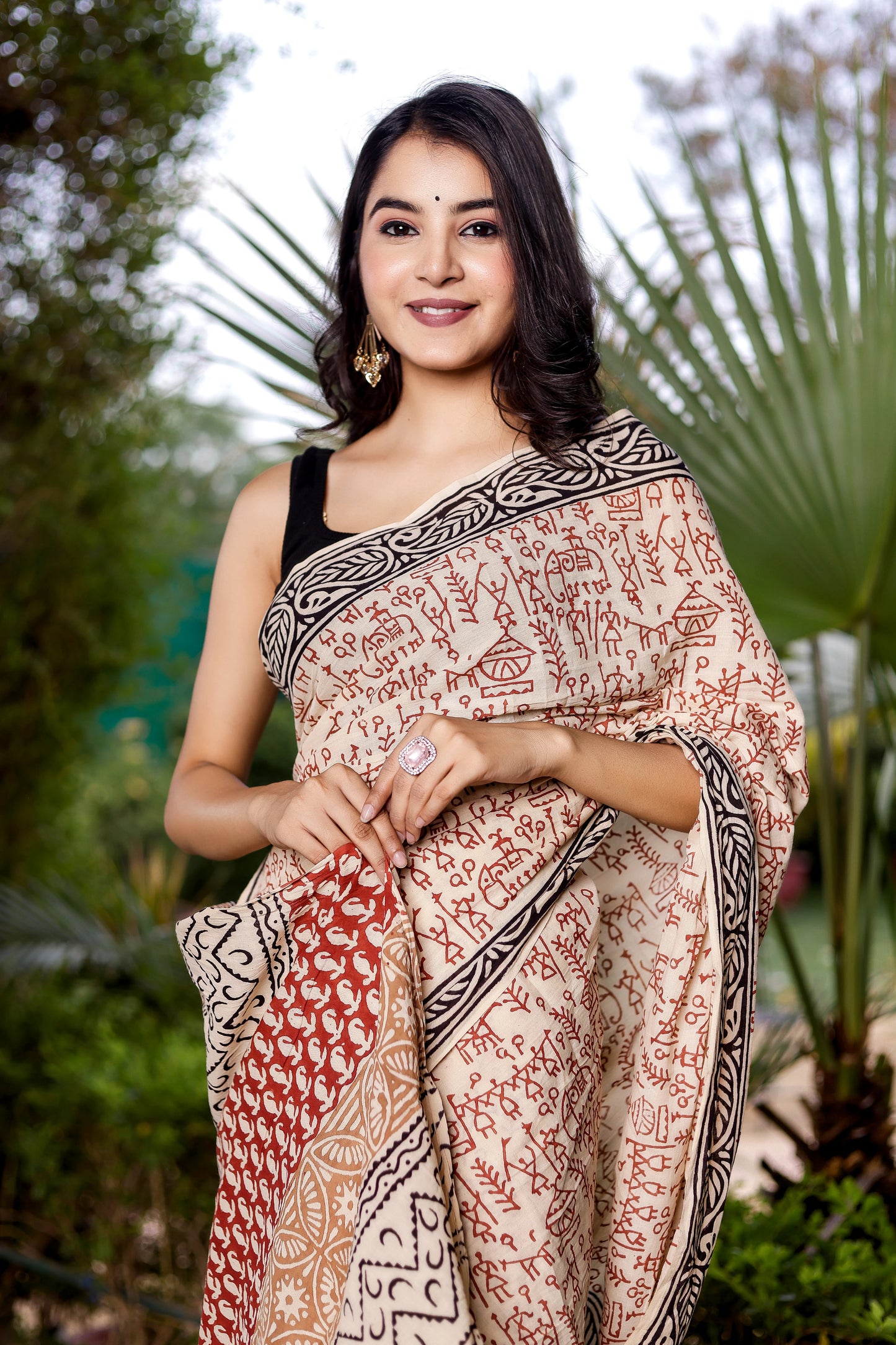 Varli Print Bagru Pure Cotton Saree