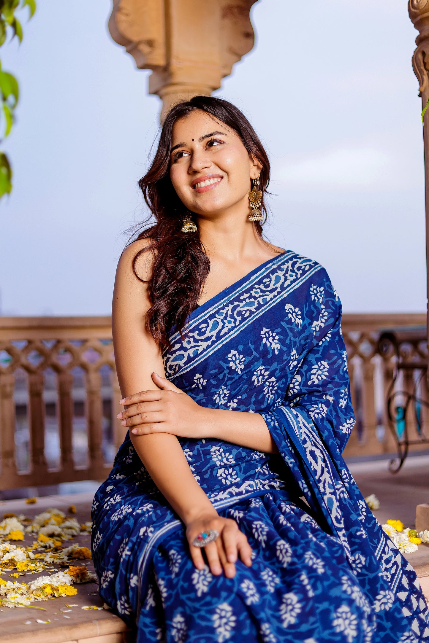 Indigo Daabu Booti Block Print Pure Cotton Saree