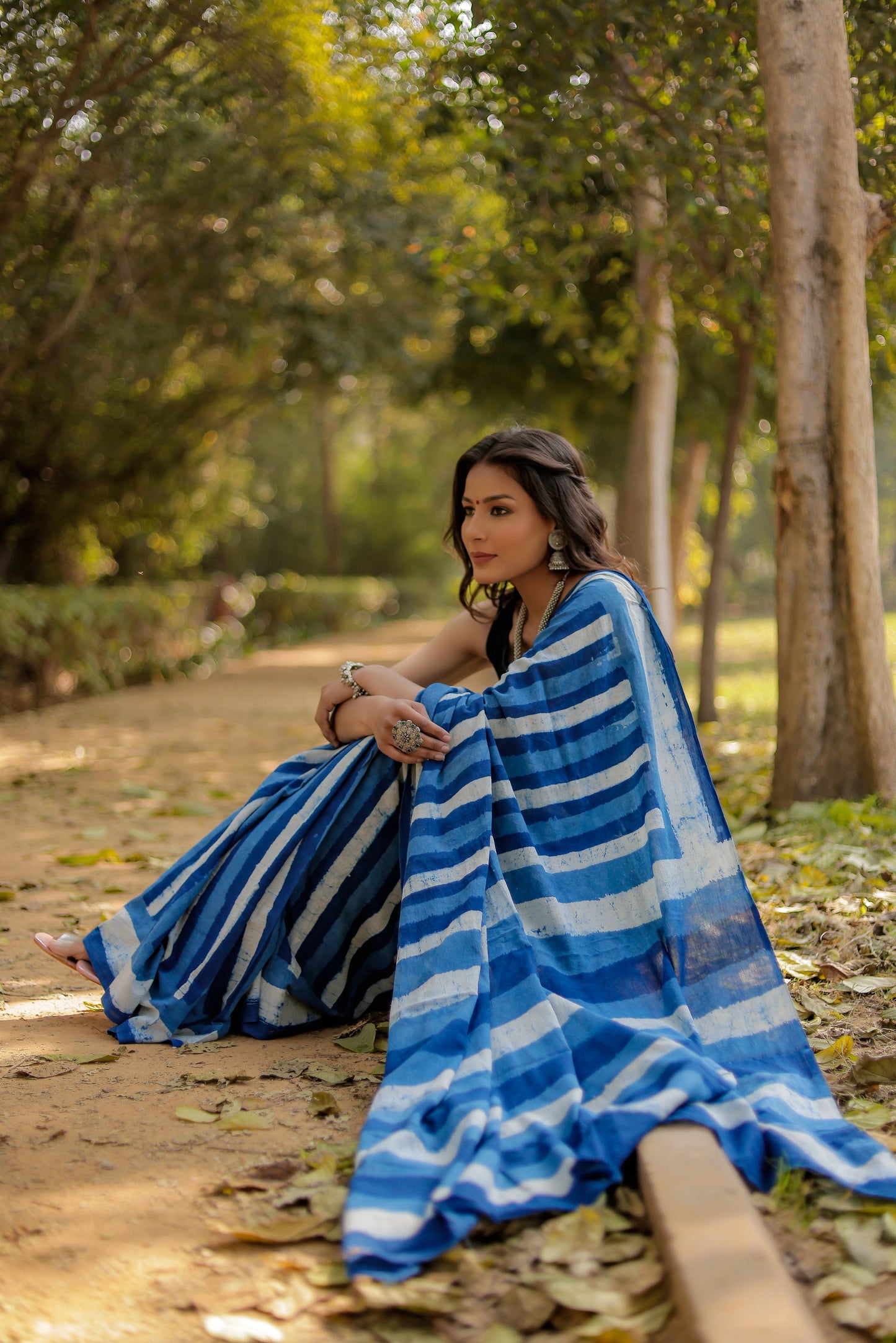 Indigo Blue Daabu Salli Block Print Pure Cotton Saree