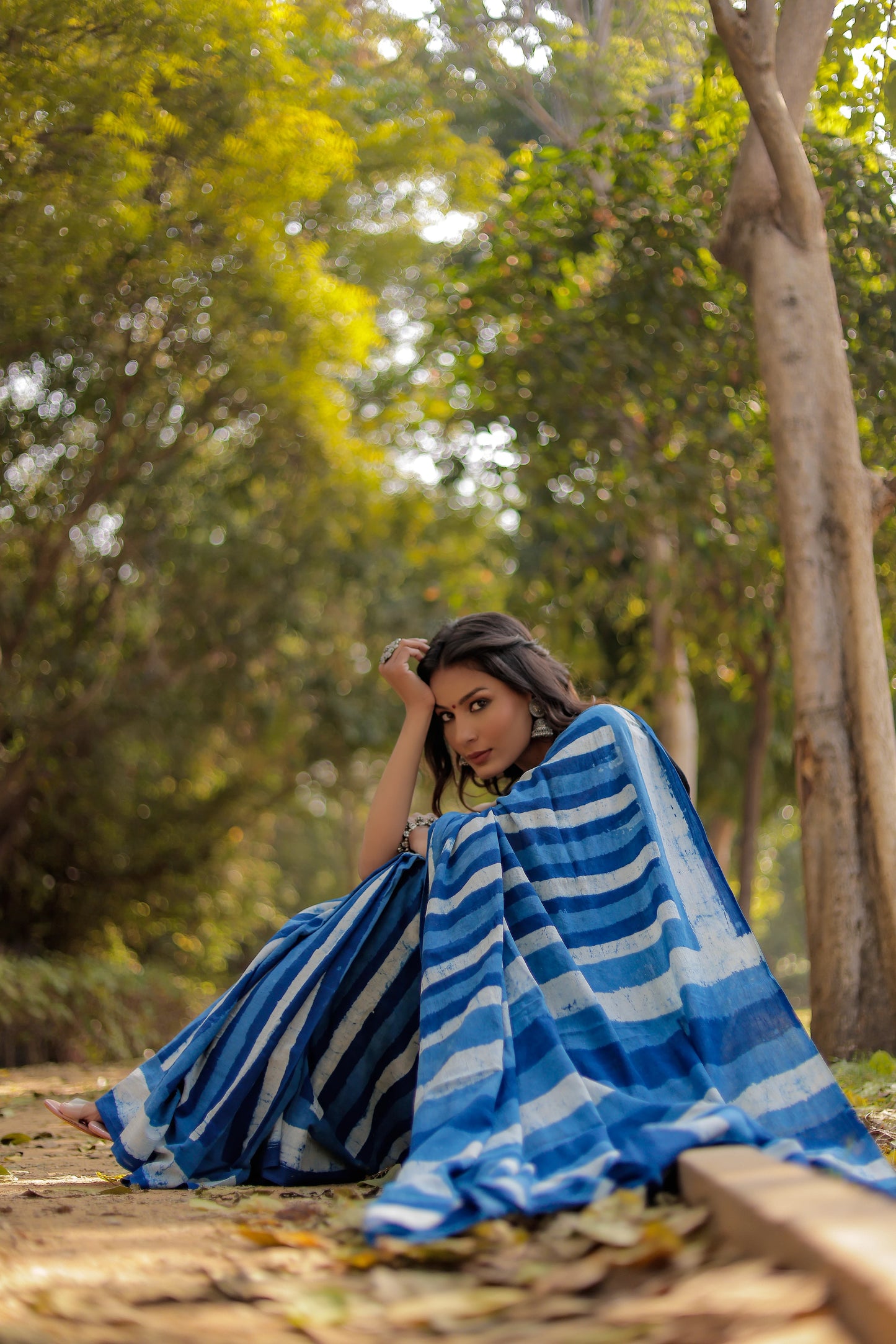 Indigo Blue Daabu Salli Block Print Pure Cotton Saree