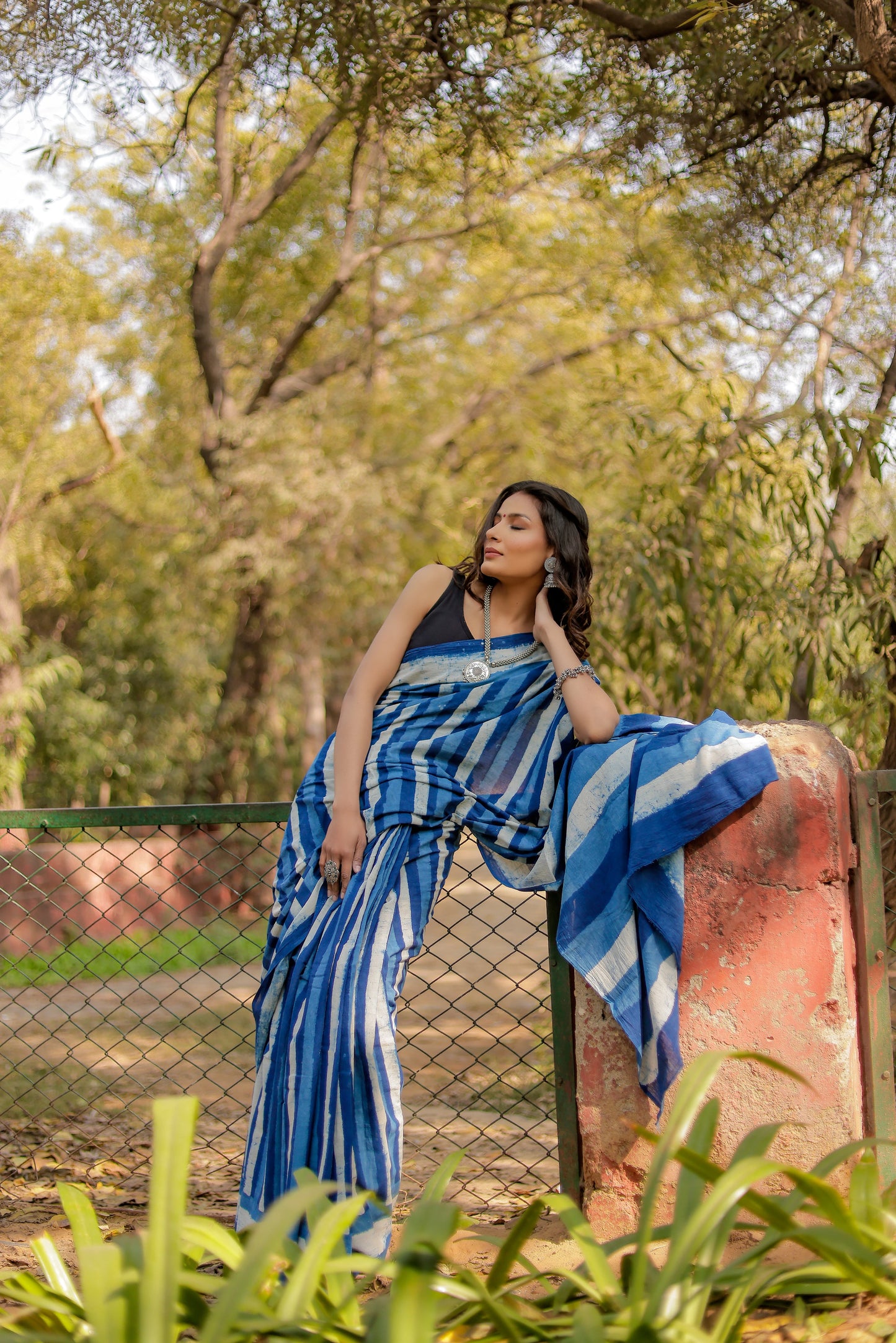 Indigo Blue Daabu Salli Block Print Pure Cotton Saree