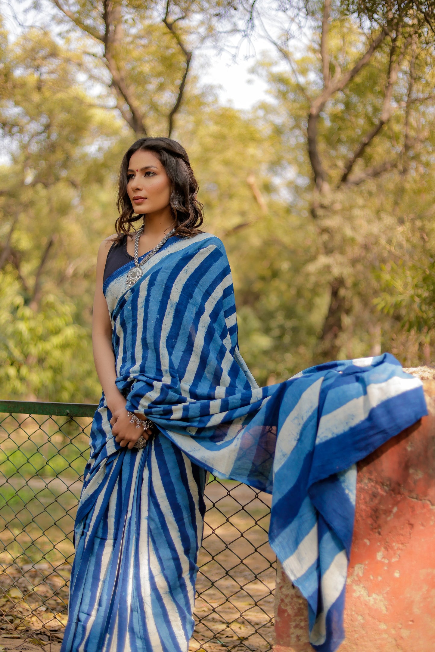 Indigo Blue Daabu Salli Block Print Pure Cotton Saree