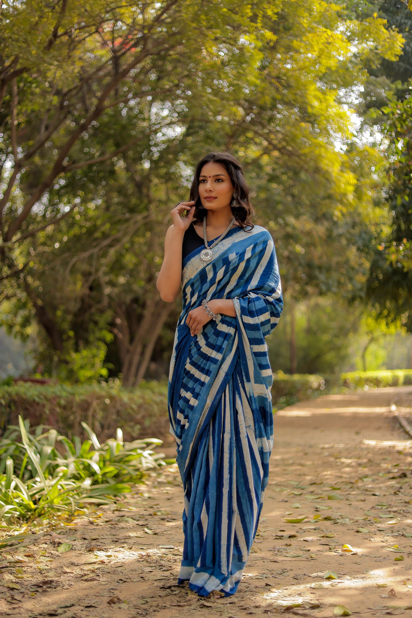 Indigo Blue Daabu Salli Block Print Pure Cotton Saree