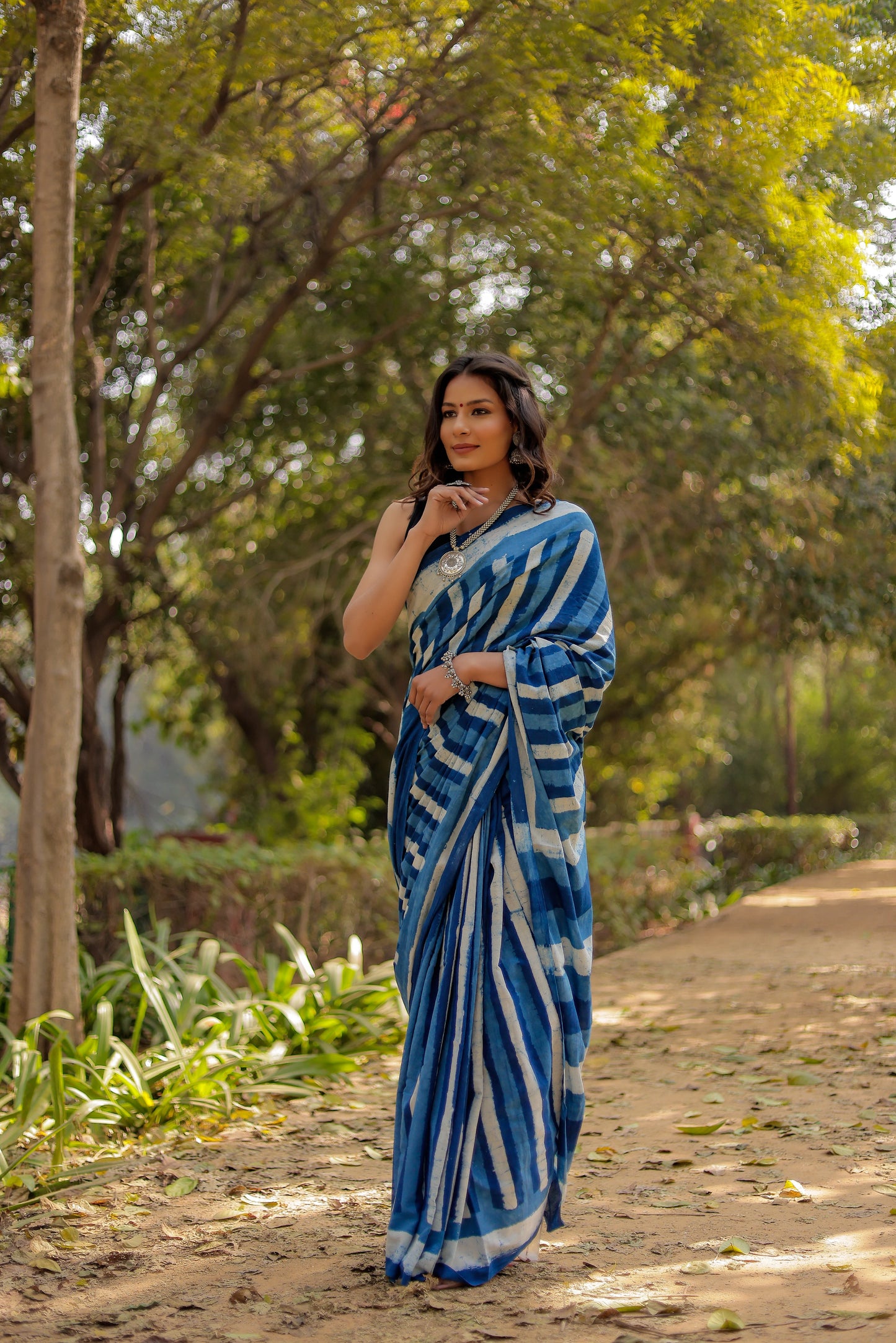 Indigo Blue Daabu Salli Block Print Pure Cotton Saree
