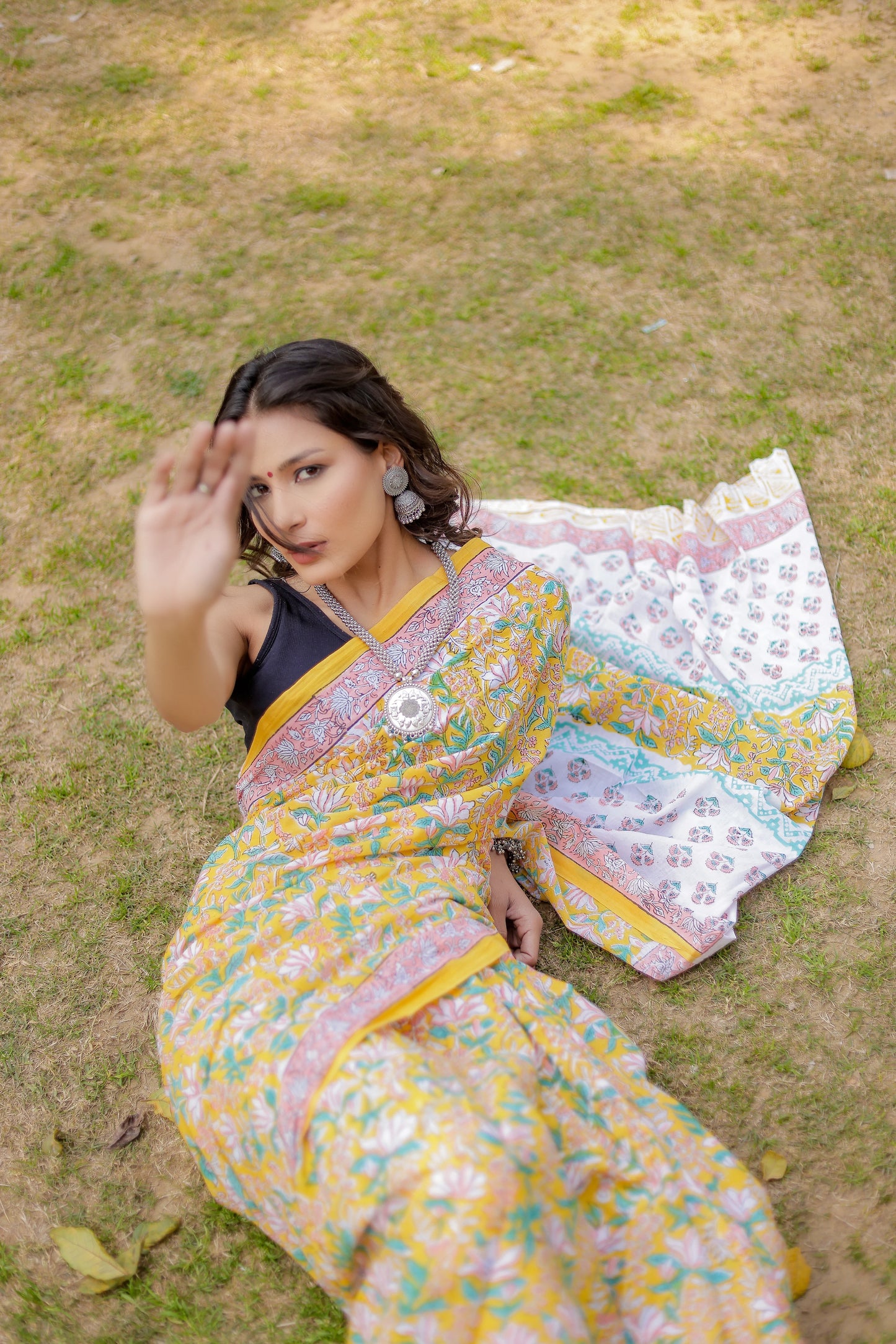 Rapid gadh Yellow Hand Block Print Pure Cotton Saree