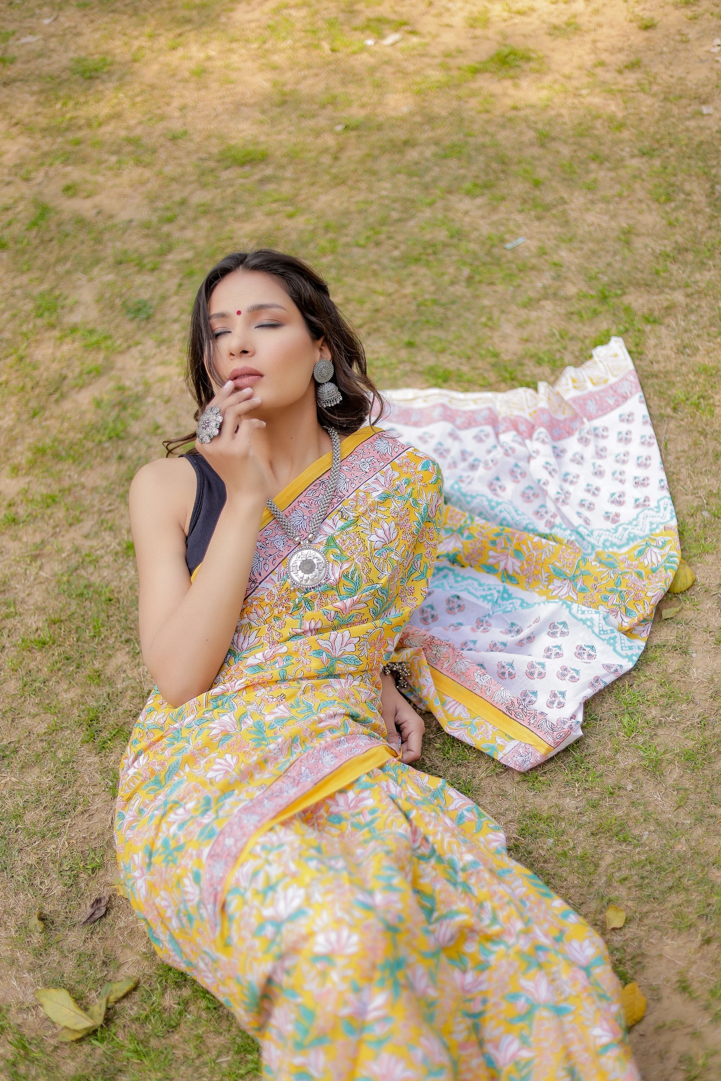Rapid gadh Yellow Hand Block Print Pure Cotton Saree