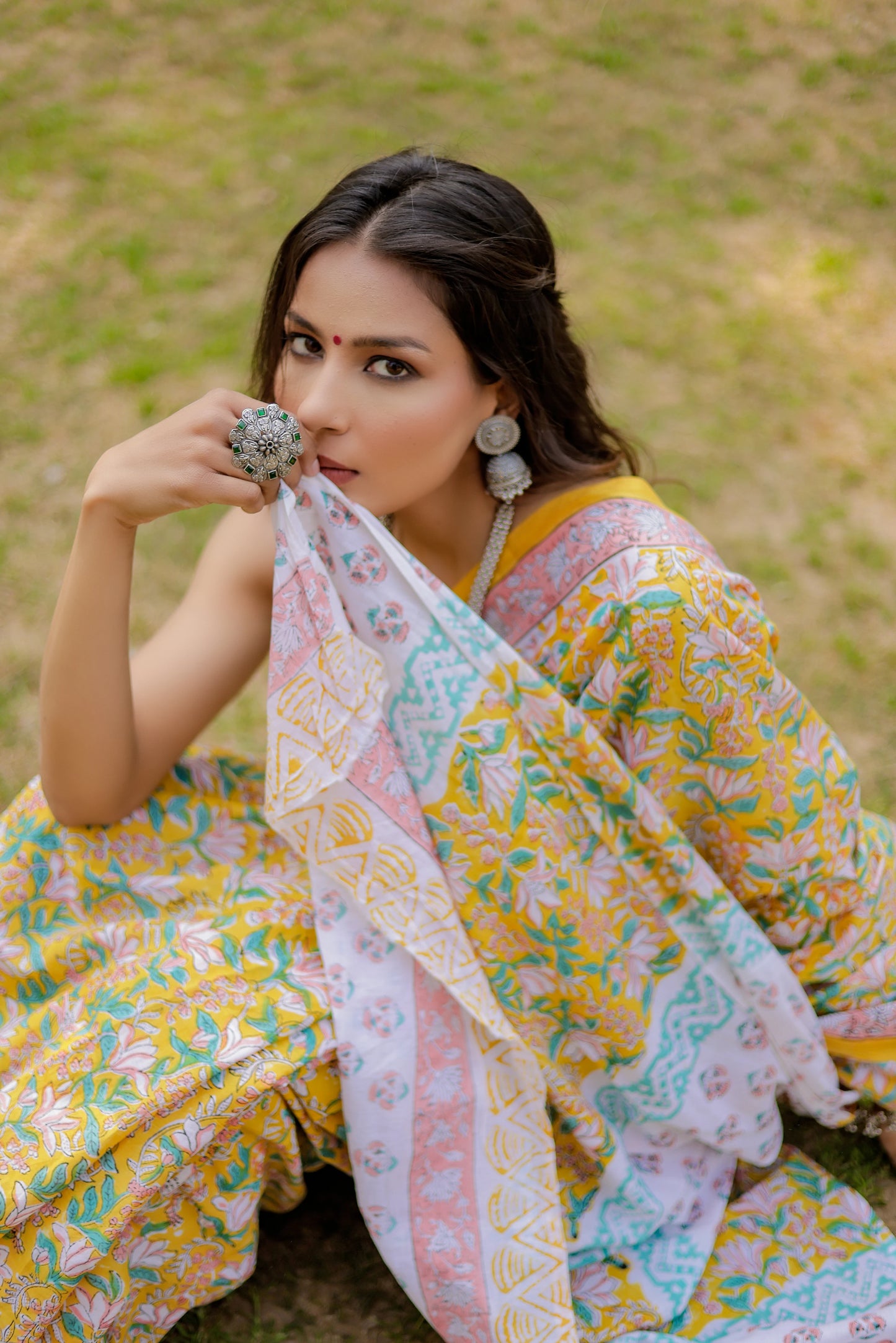 Rapid gadh Yellow Hand Block Print Pure Cotton Saree