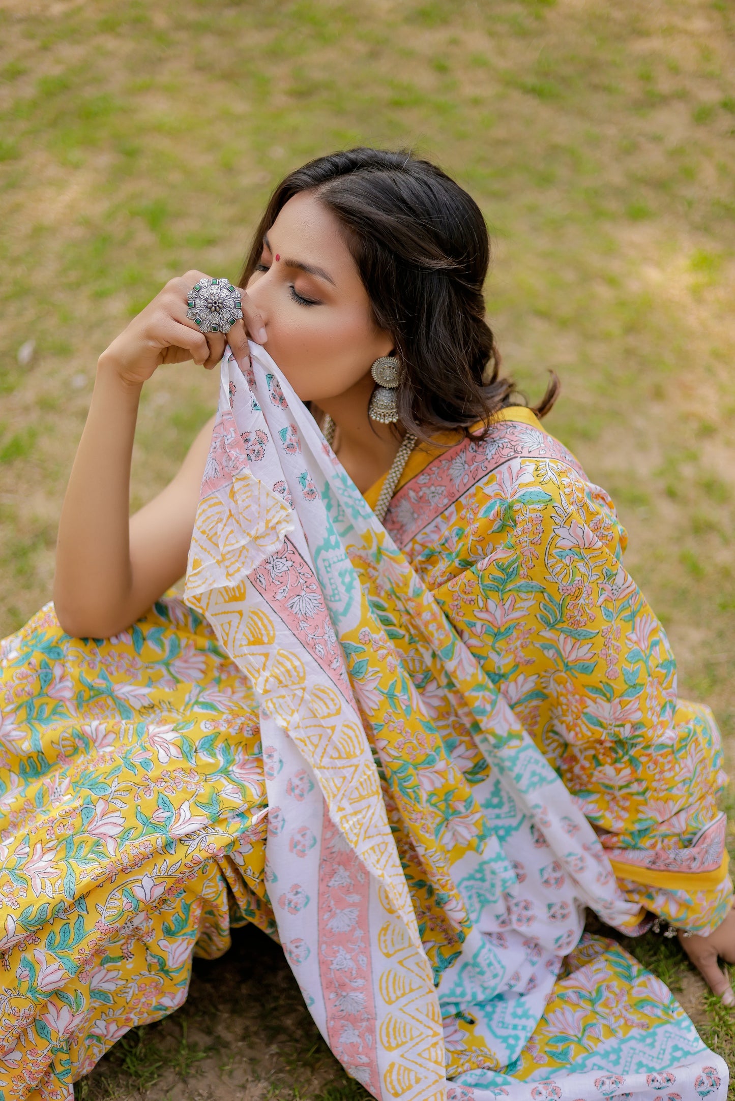 Rapid gadh Yellow Hand Block Print Pure Cotton Saree