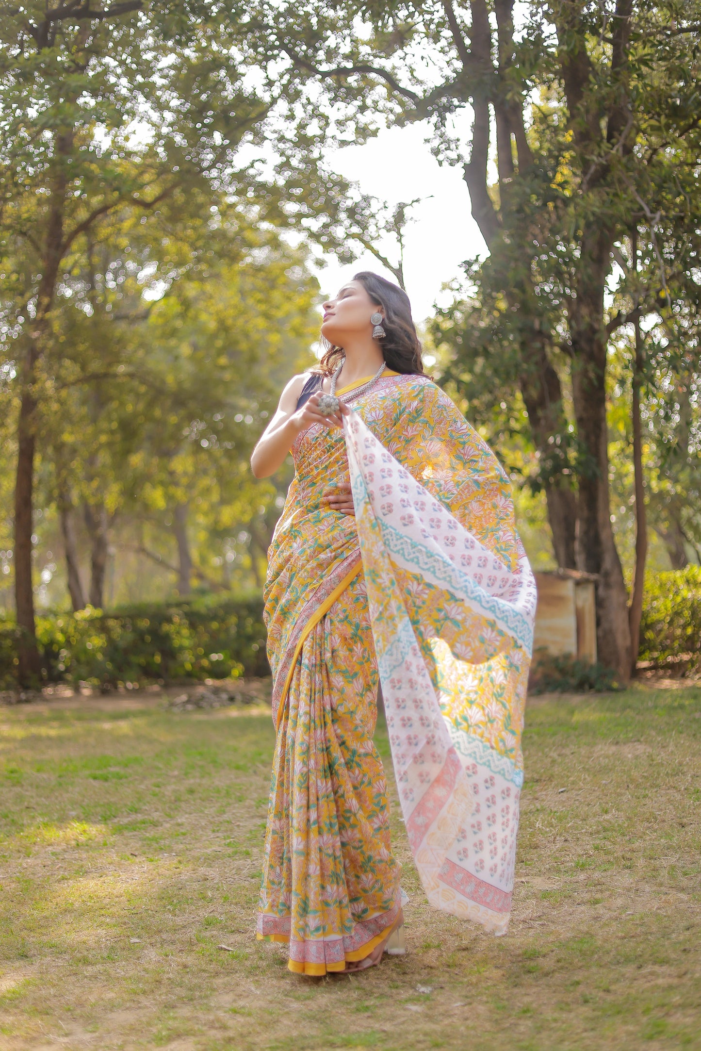 Rapid gadh Yellow Hand Block Print Pure Cotton Saree