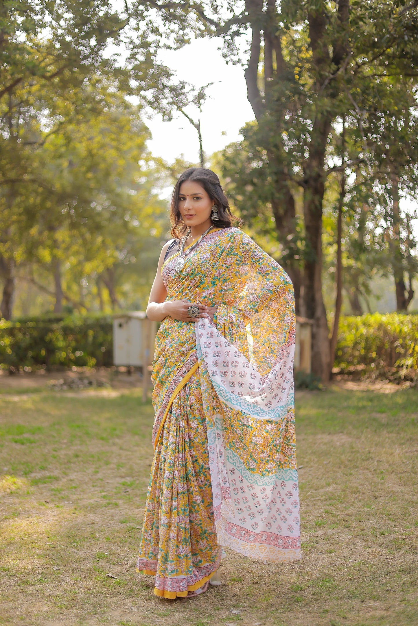 Rapid gadh Yellow Hand Block Print Pure Cotton Saree