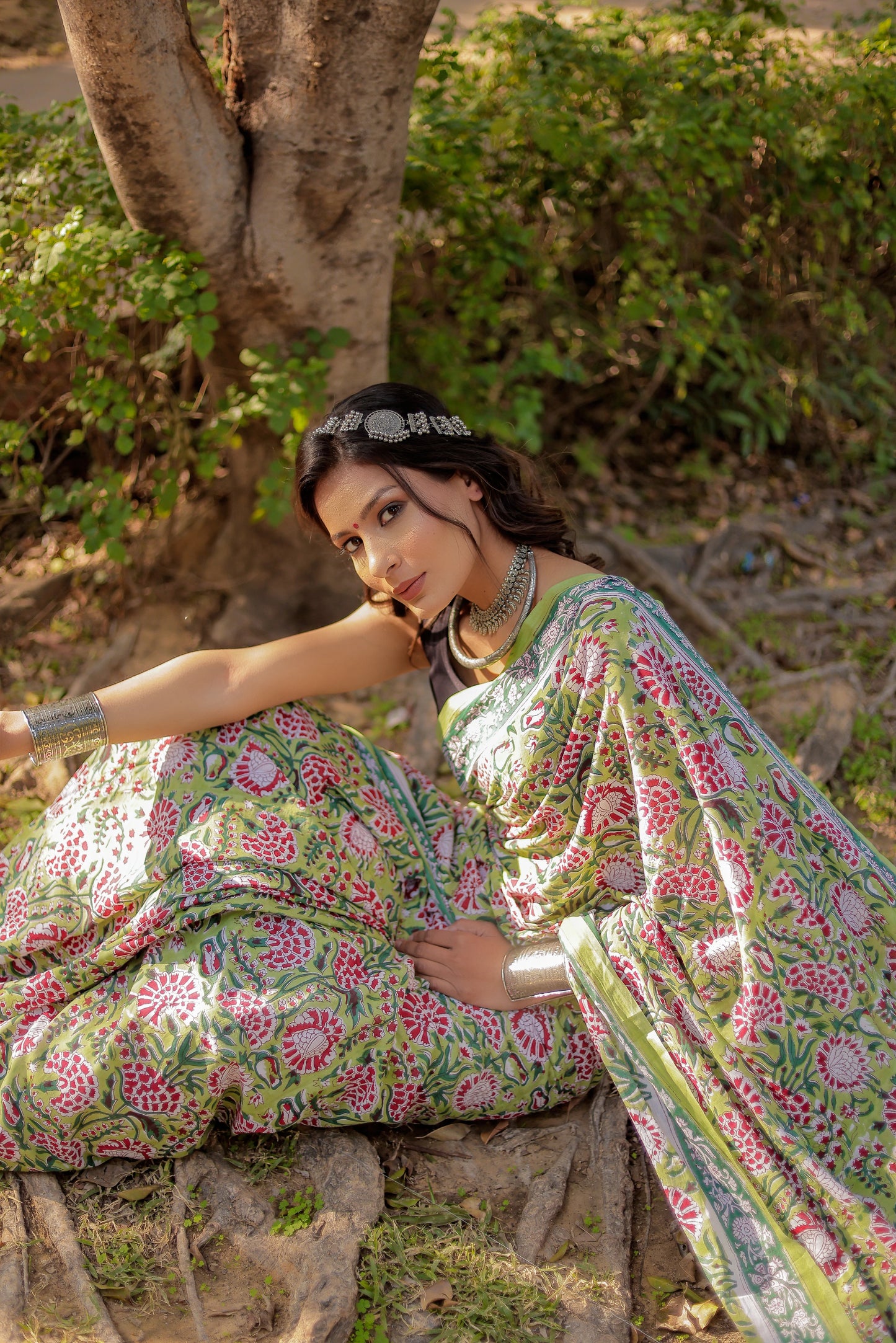 Rapid gadh green Hand Block Print Pure Cotton Saree