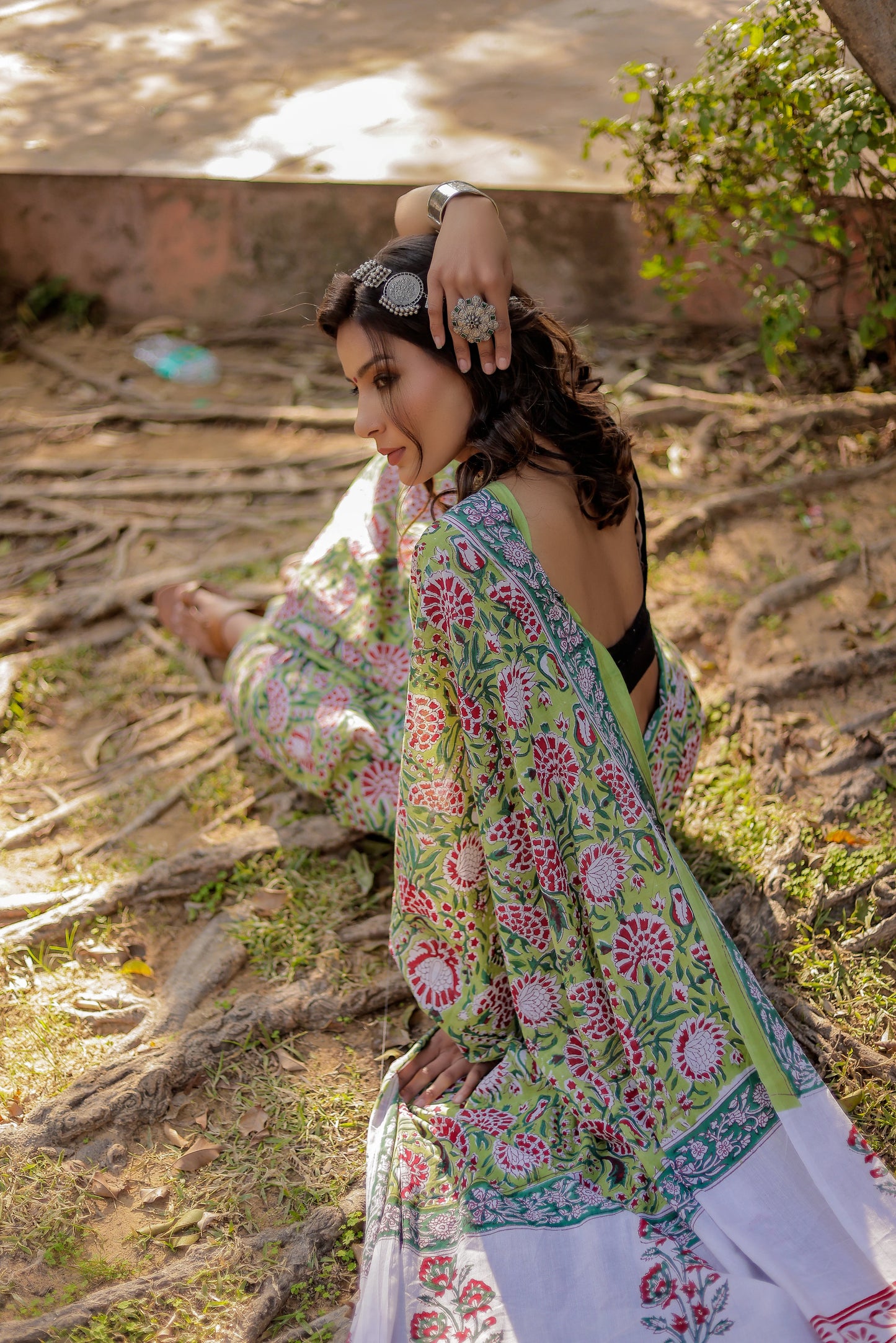 Rapid gadh green Hand Block Print Pure Cotton Saree