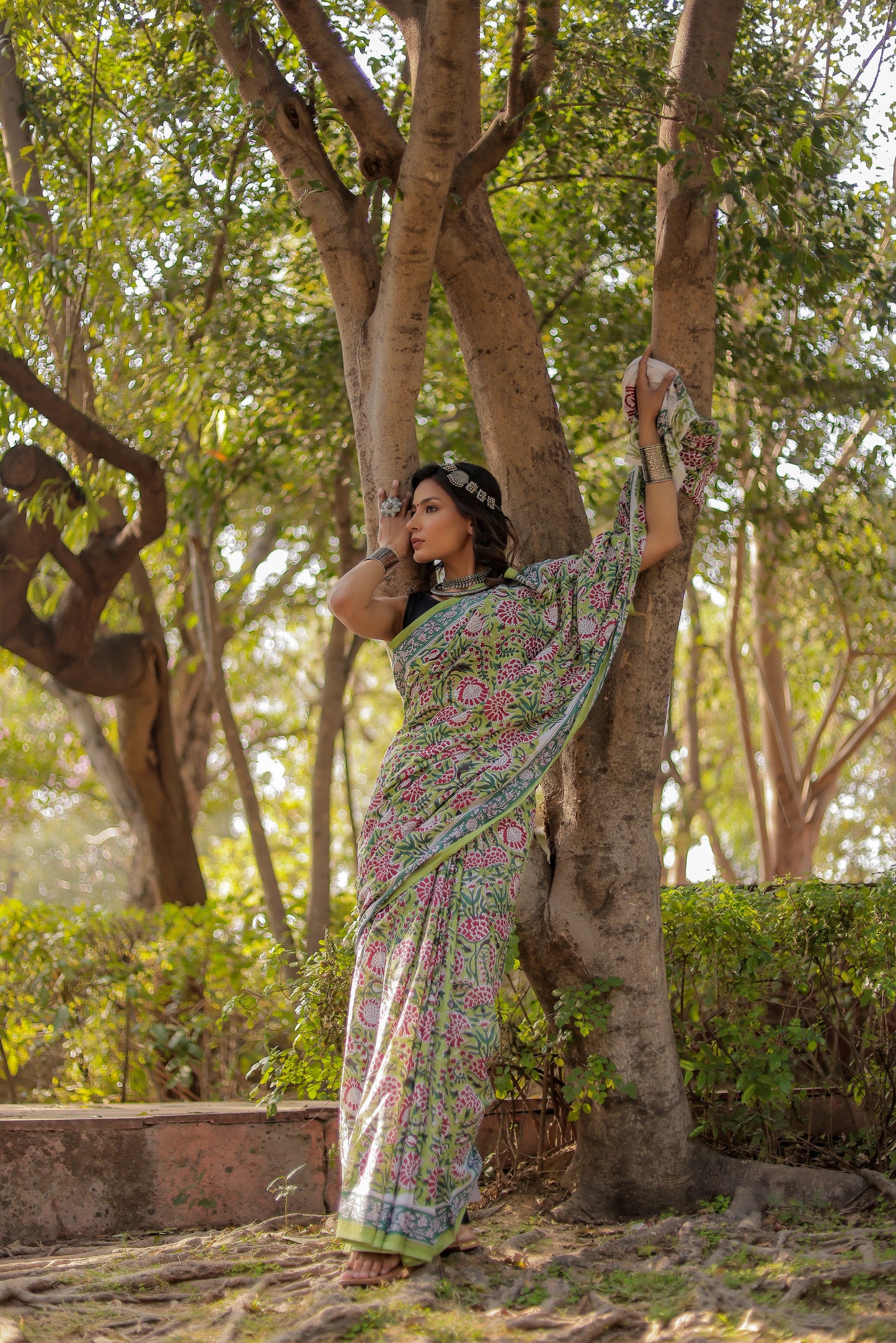 Rapid gadh green Hand Block Print Pure Cotton Saree