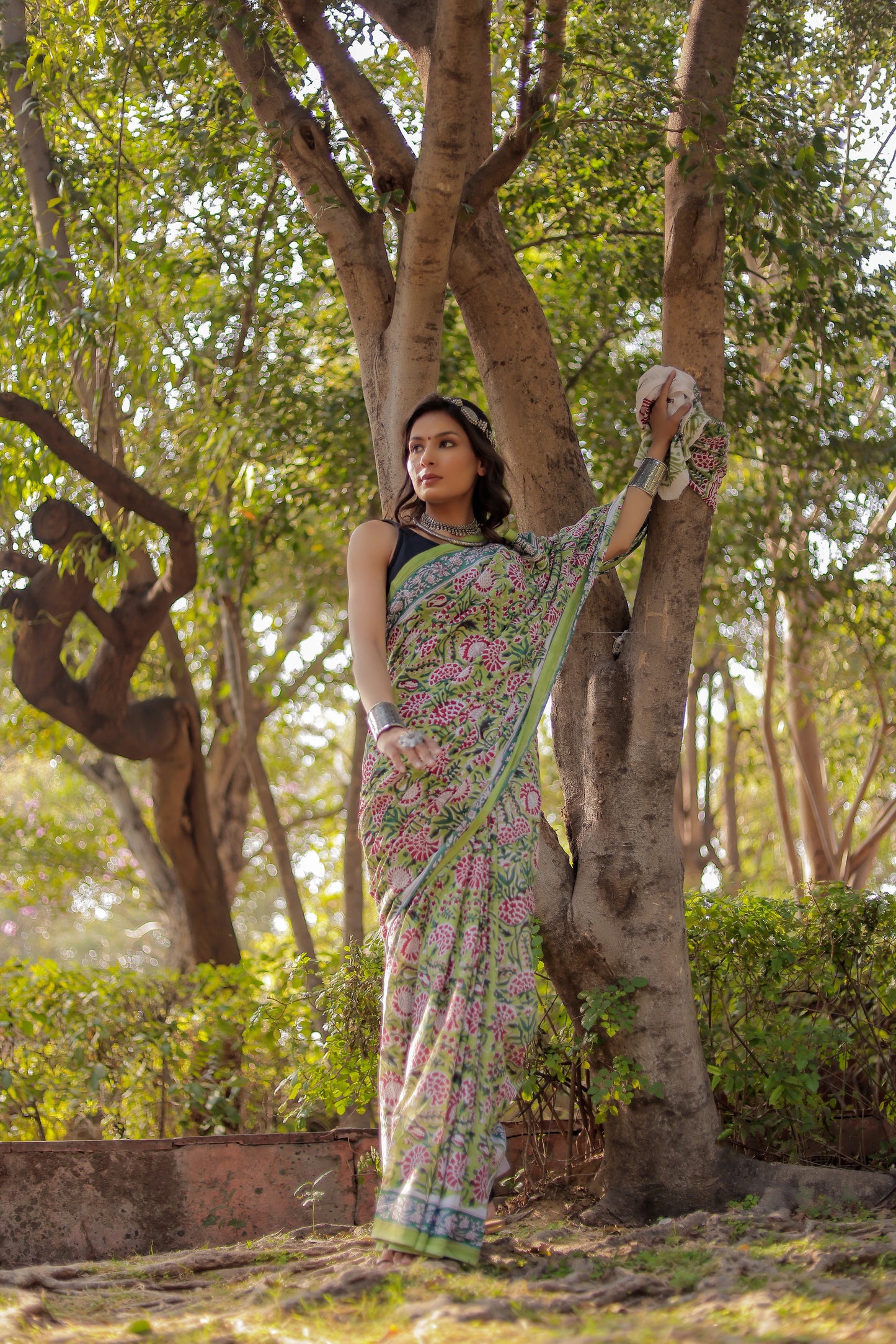 Rapid gadh green Hand Block Print Pure Cotton Saree