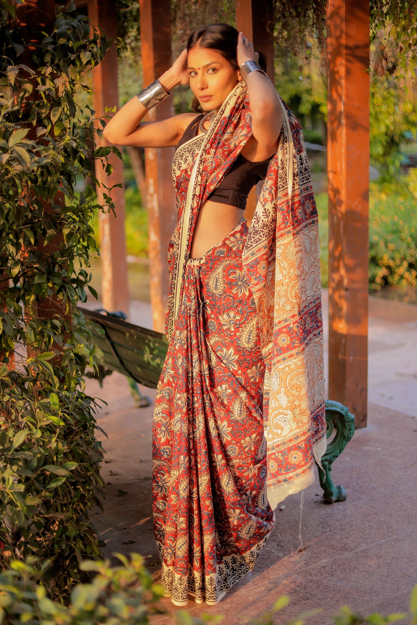Bagru Jaal Gadh print pure cotton block print saree