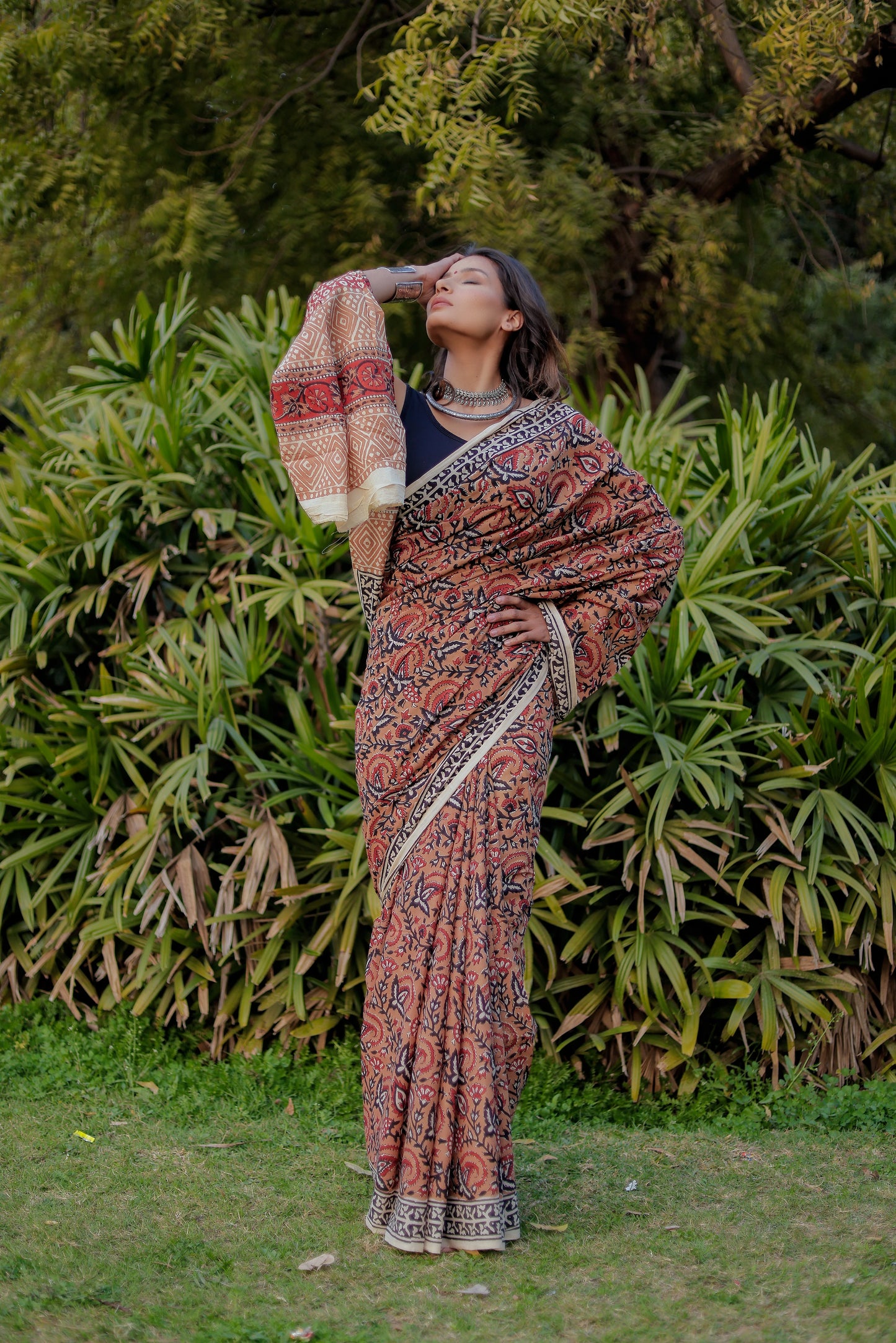 Bagru gadh jaal Bagh Block Print Pure Cotton Saree