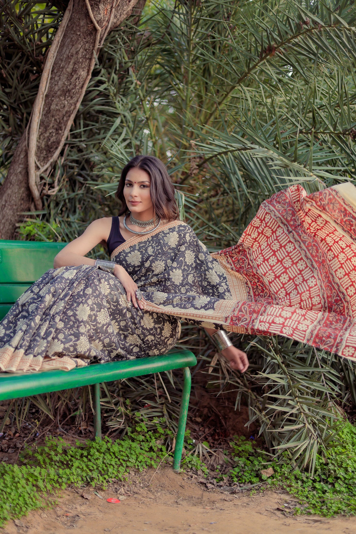 Bagru Gadh Jaal Block Print Pure Cotton Saree