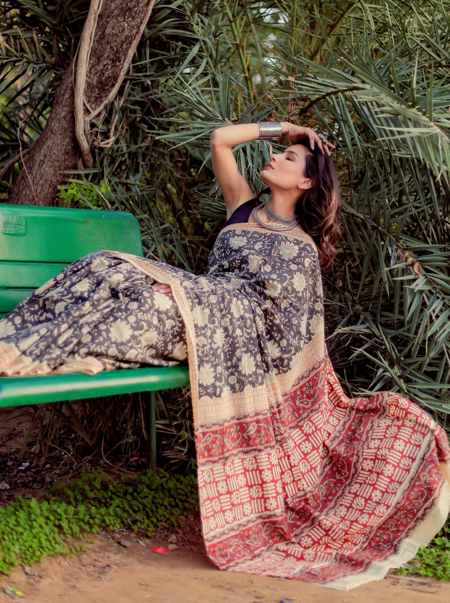 Bagru Gadh Jaal Block Print Pure Cotton Saree