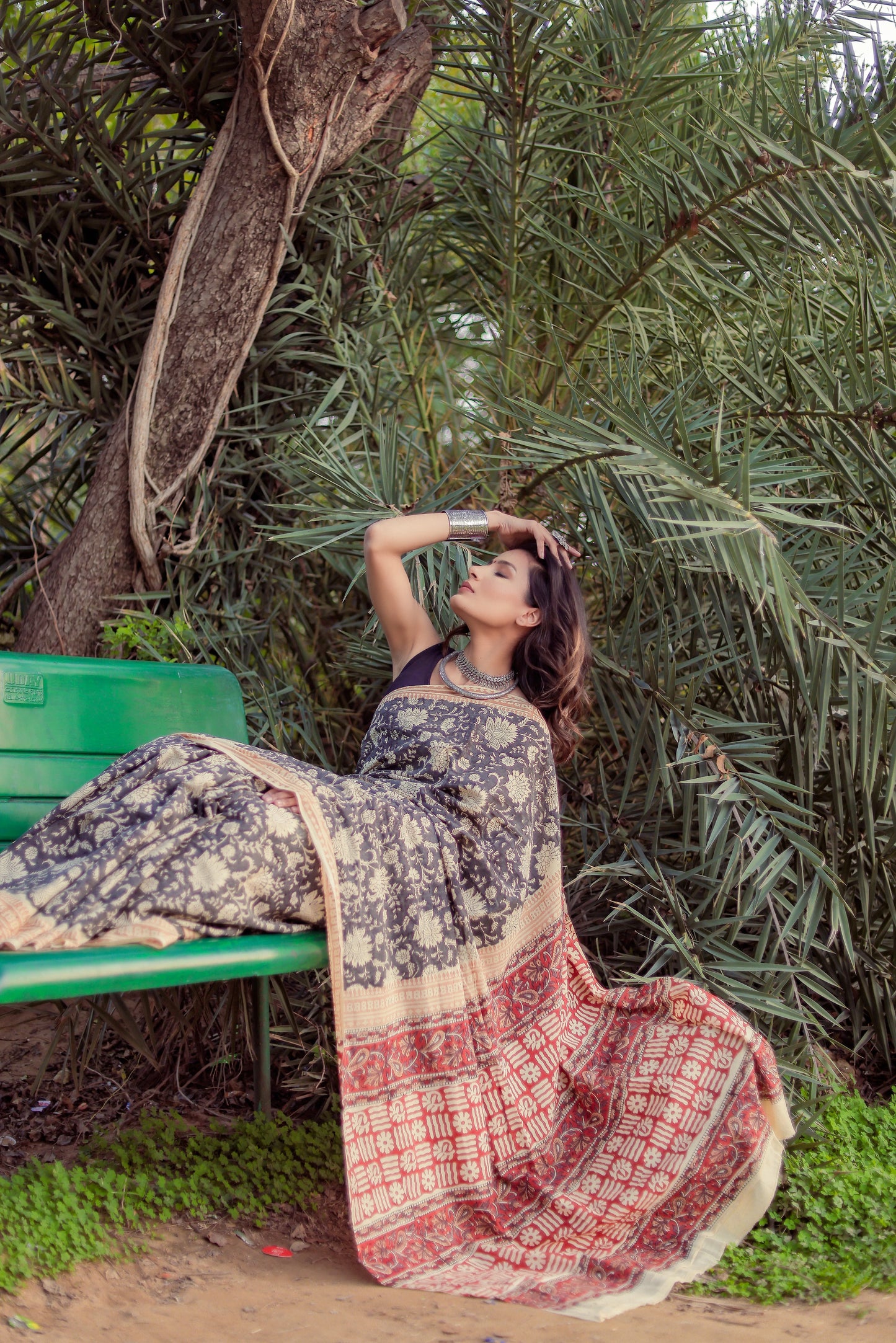 Bagru Gadh Jaal Block Print Pure Cotton Saree