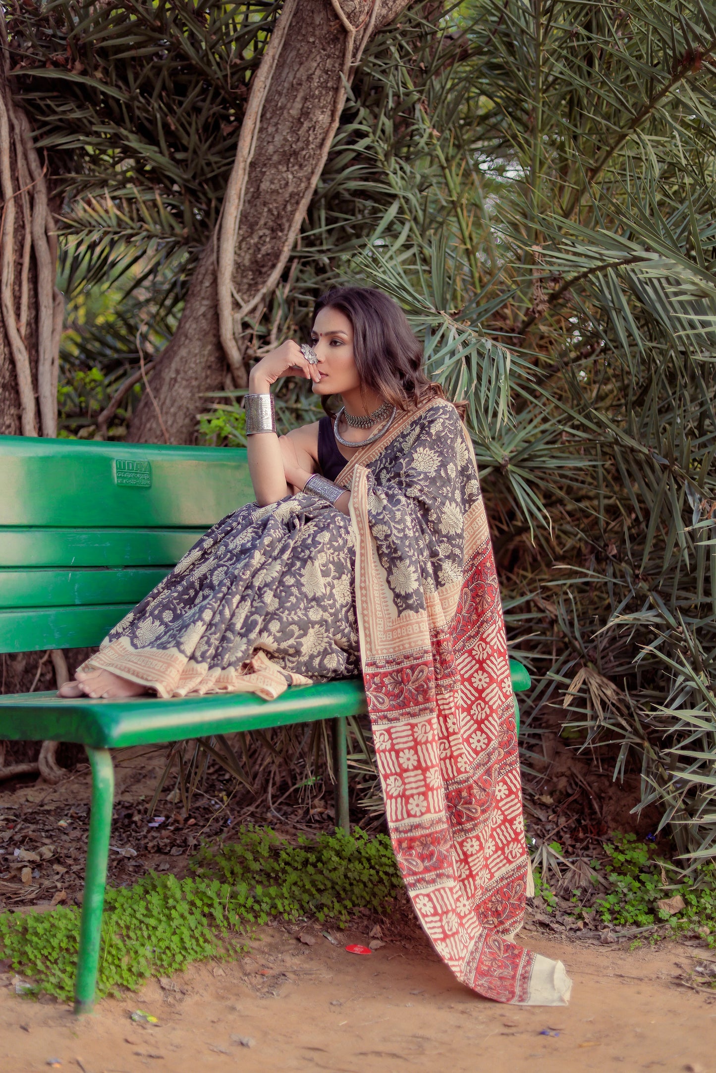 Bagru Gadh Jaal Block Print Pure Cotton Saree