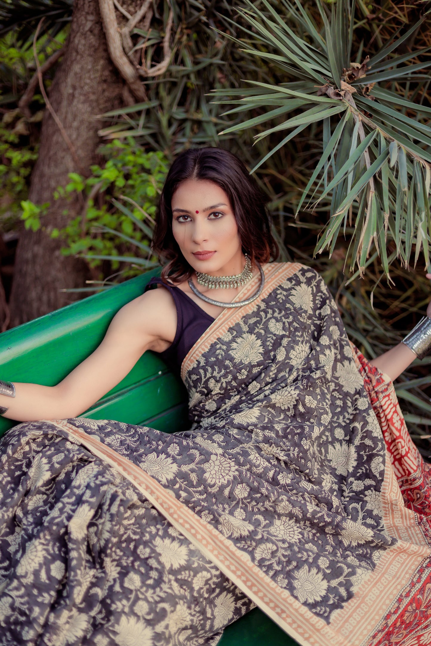 Bagru Gadh Jaal Block Print Pure Cotton Saree