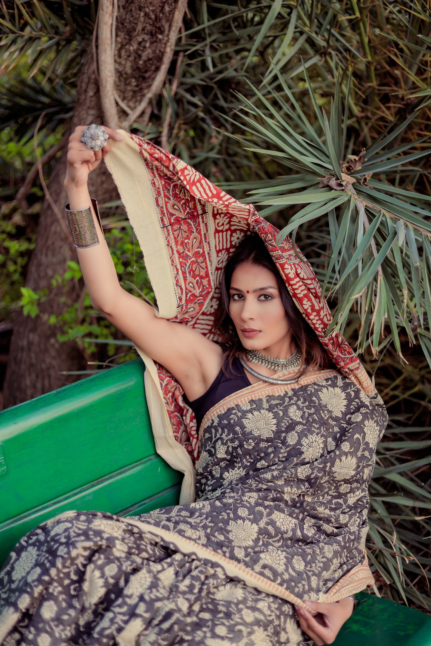 Bagru Gadh Jaal Block Print Pure Cotton Saree