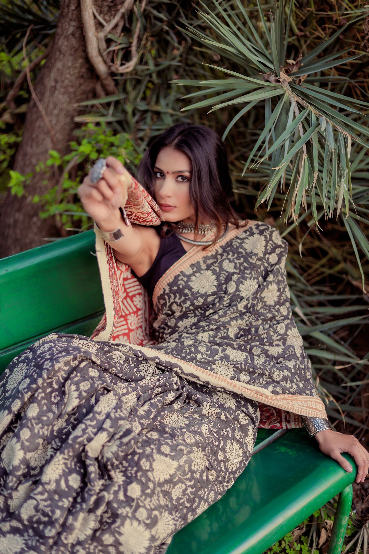 Bagru Gadh Jaal Block Print Pure Cotton Saree