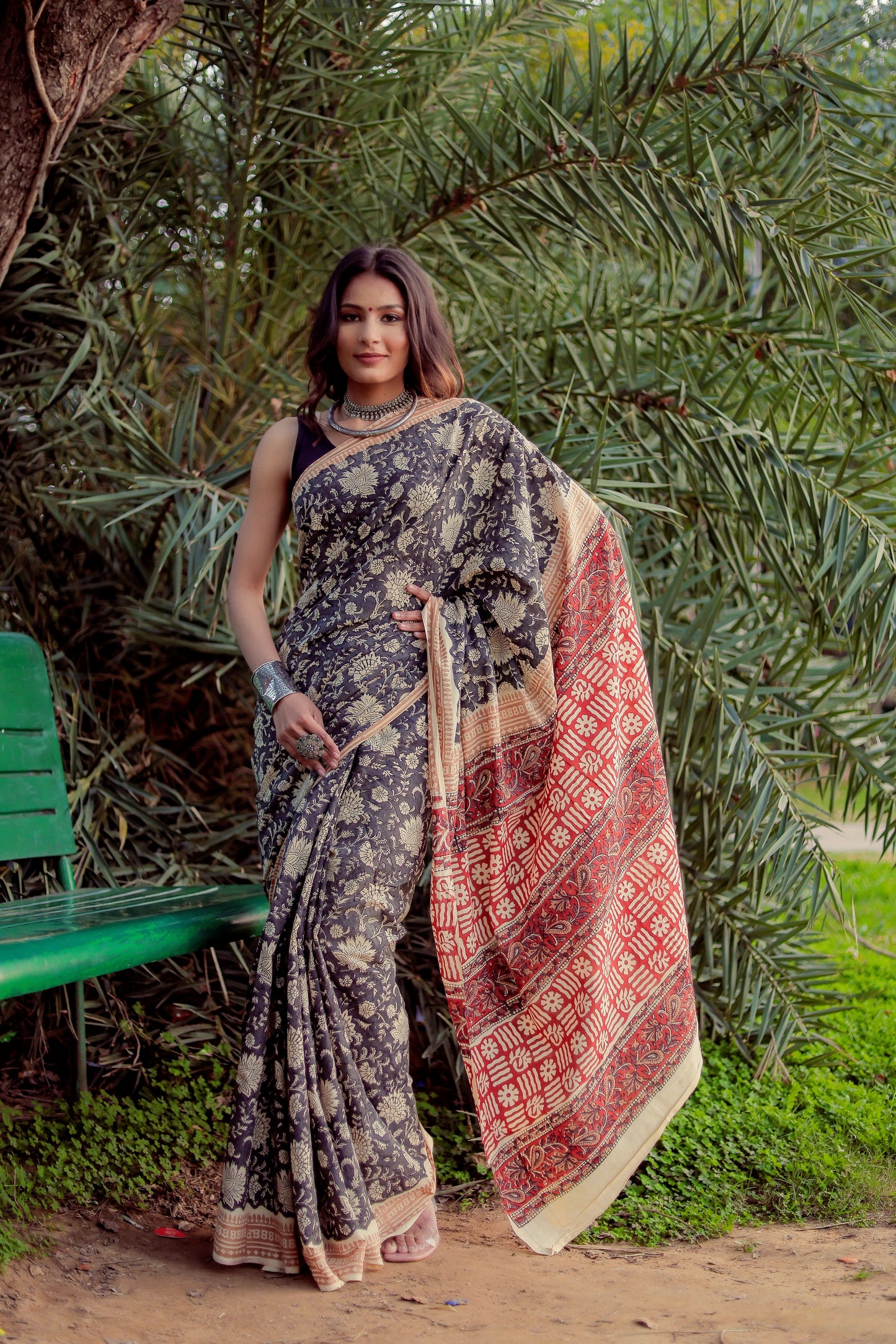 Bagru Gadh Jaal Block Print Pure Cotton Saree