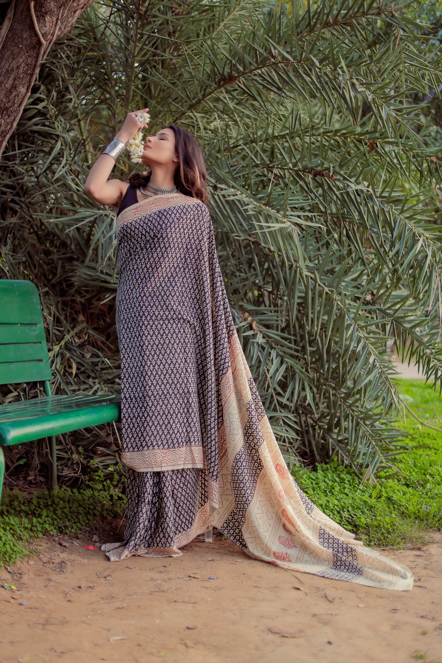 Bagru Bagh booti Block Print Pure Cotton Saree