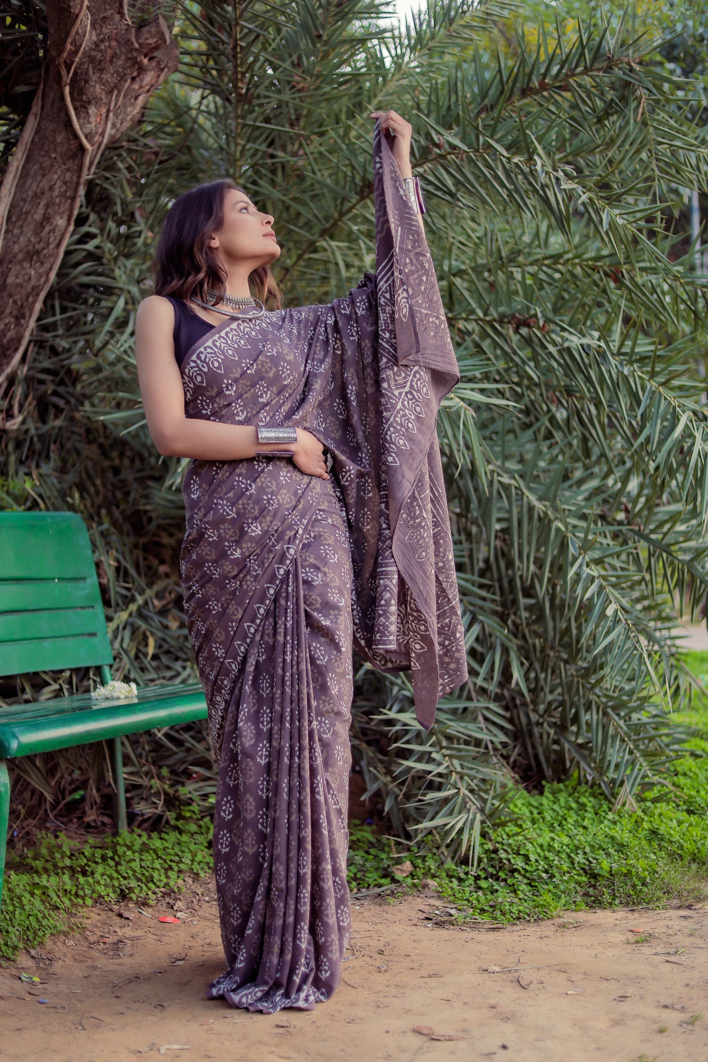 Indigo Daabu (brown) Block Print Pure Cotton Saree